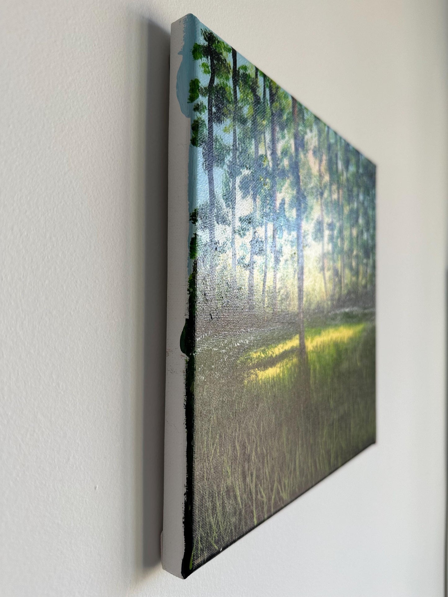 10" x 10" Original Acrylic Painting on Canvas: Serene Forest Glow | Landscape Nature Artwork