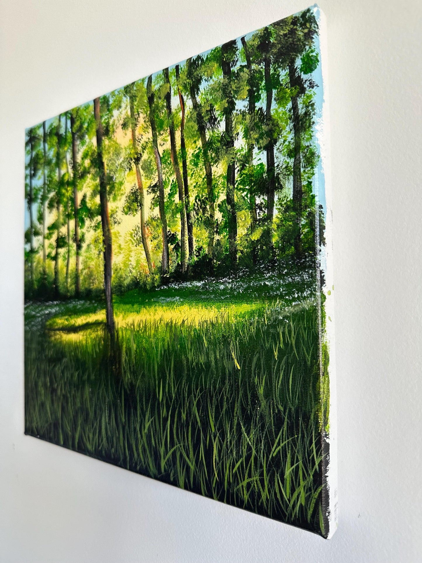 10" x 10" Original Acrylic Painting on Canvas: Serene Forest Glow | Landscape Nature Artwork
