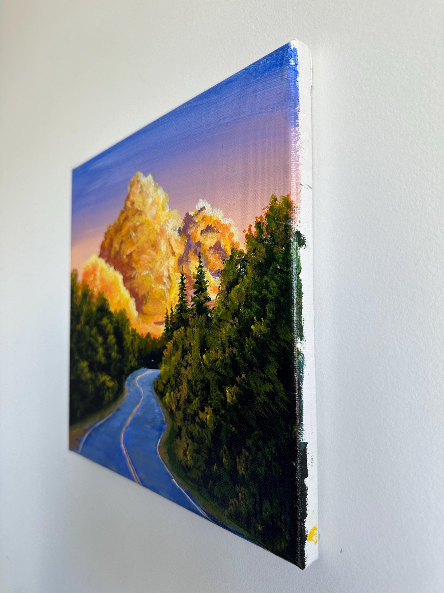 Golden Clouds Landscape Painting: Original Acrylic Artwork (10x10)