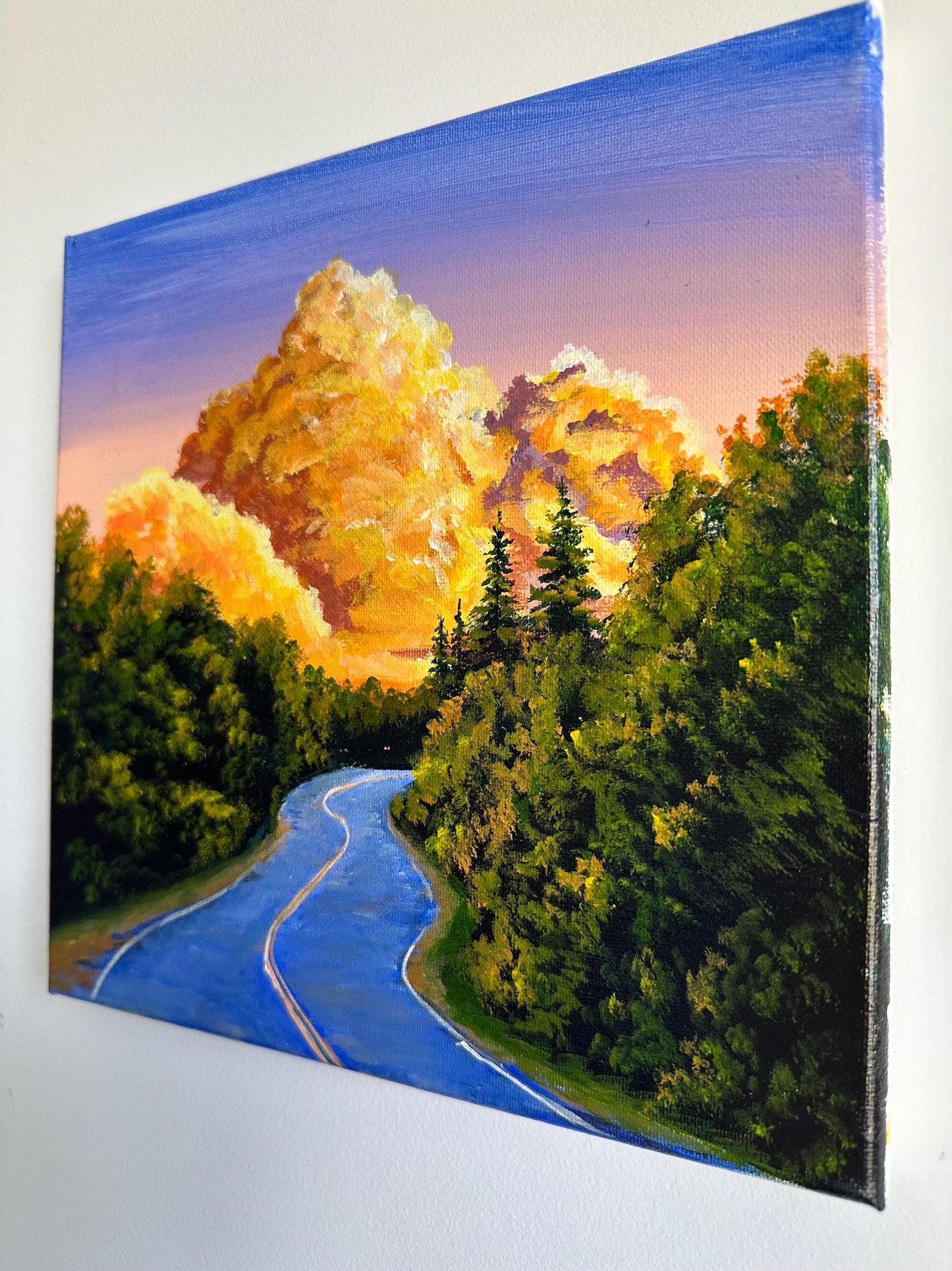 Golden Clouds Landscape Painting: Original Acrylic Artwork (10x10)