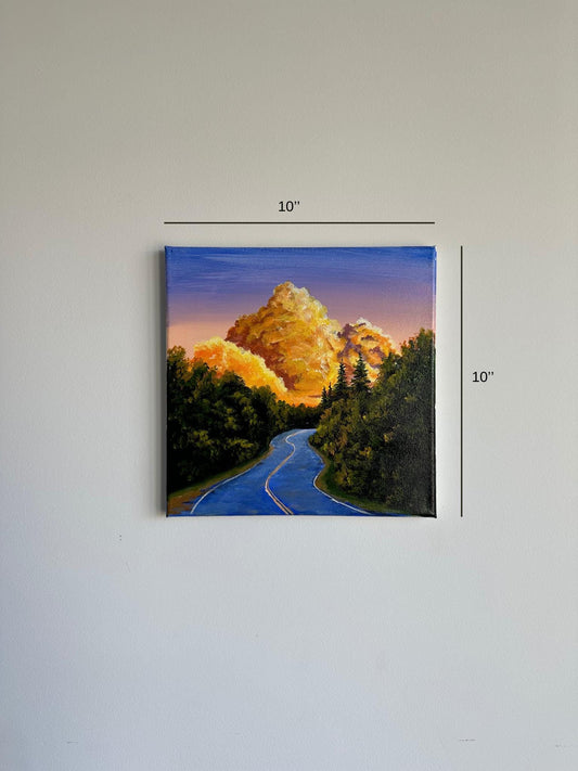 Golden Clouds Landscape Painting: Original Acrylic Artwork (10x10)