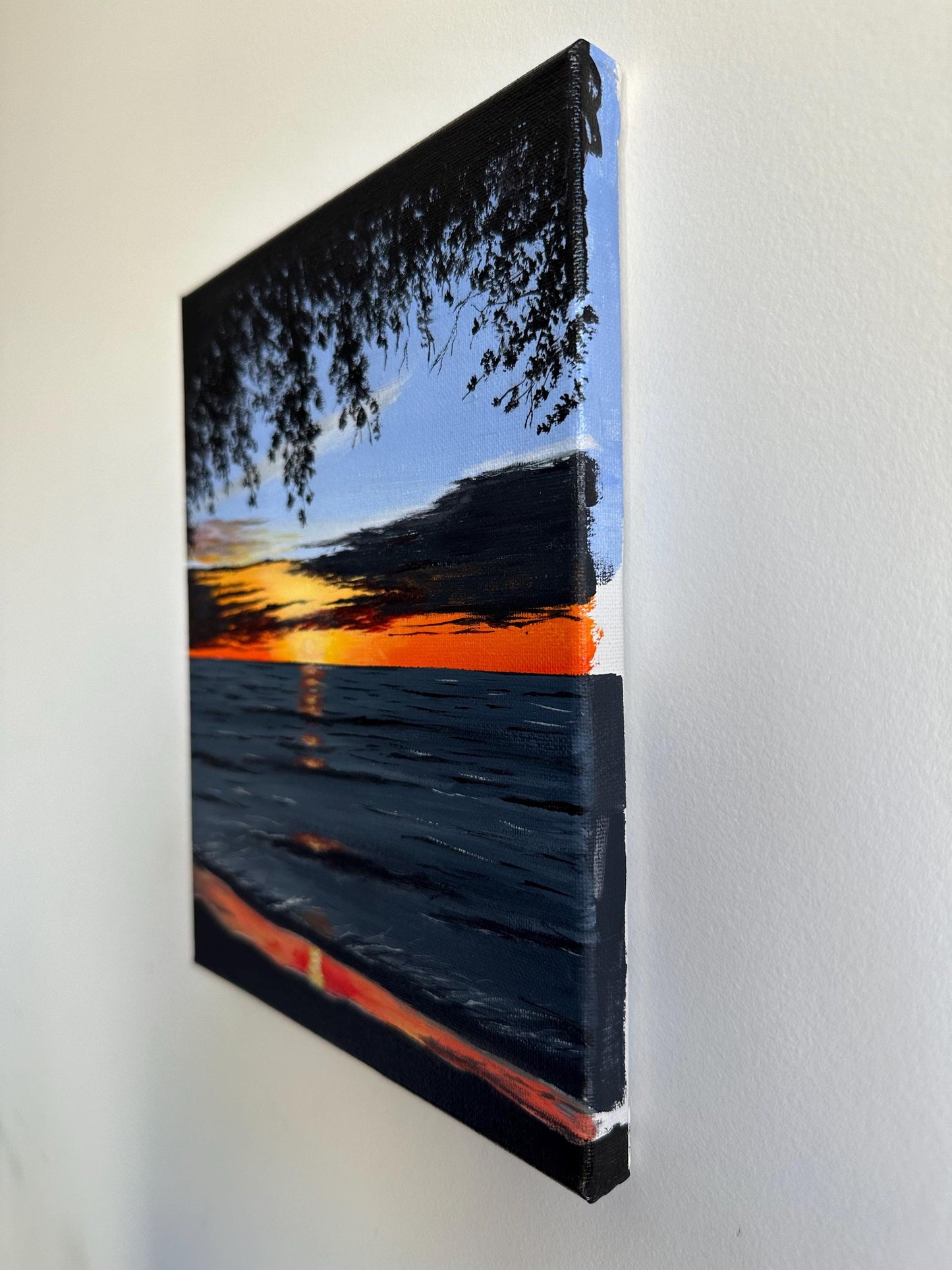 Serene Sunset Ocean Painting: Original Acrylic Art (8x10)