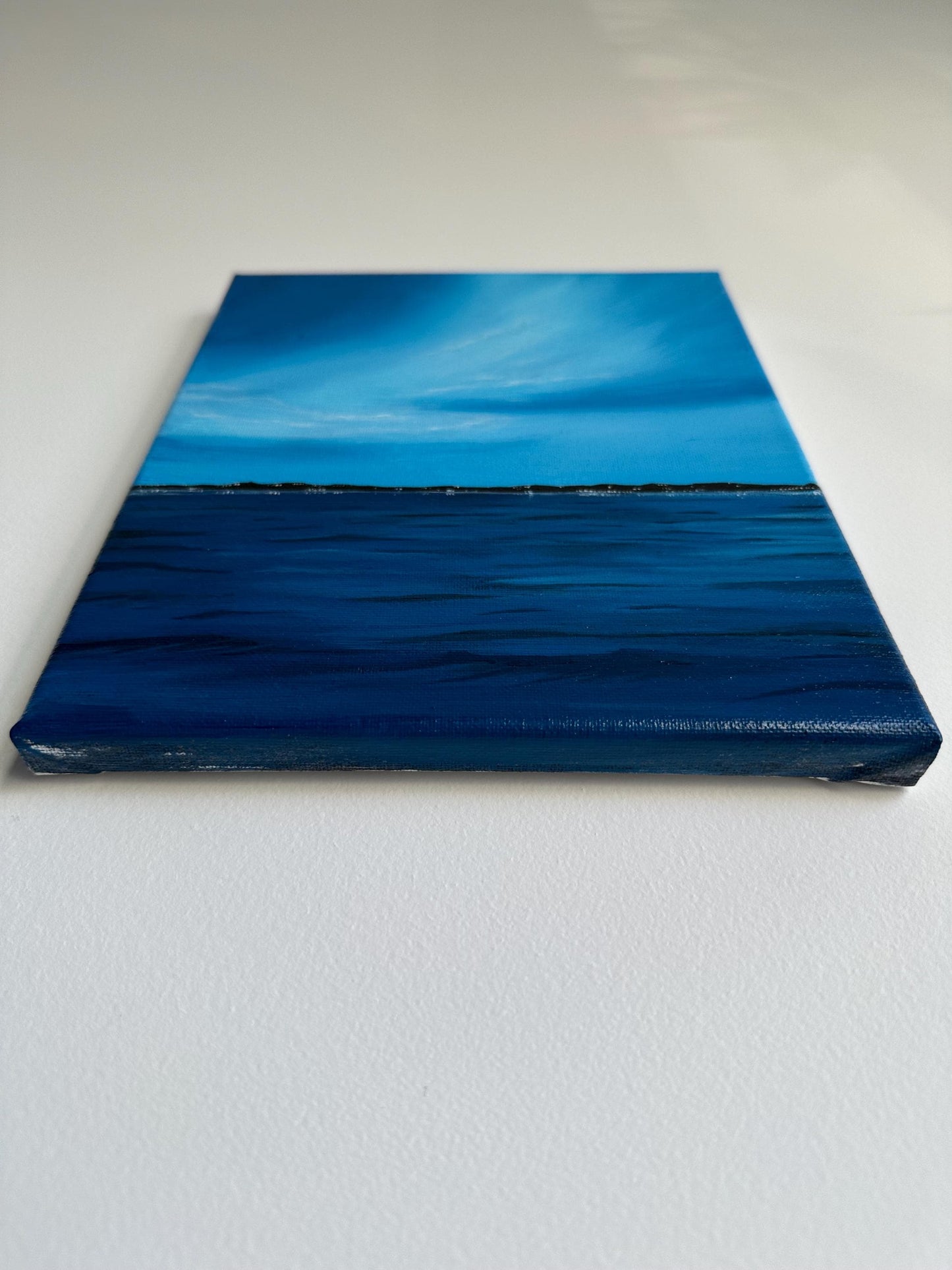 Original Blue Ocean Horizon Acrylic Painting: Minimalist Seascape (8x10)
