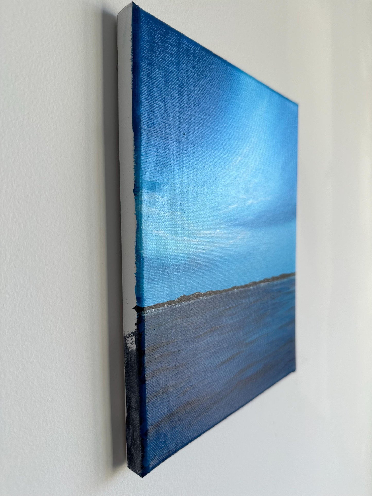 Original Blue Ocean Horizon Acrylic Painting: Minimalist Seascape (8x10)