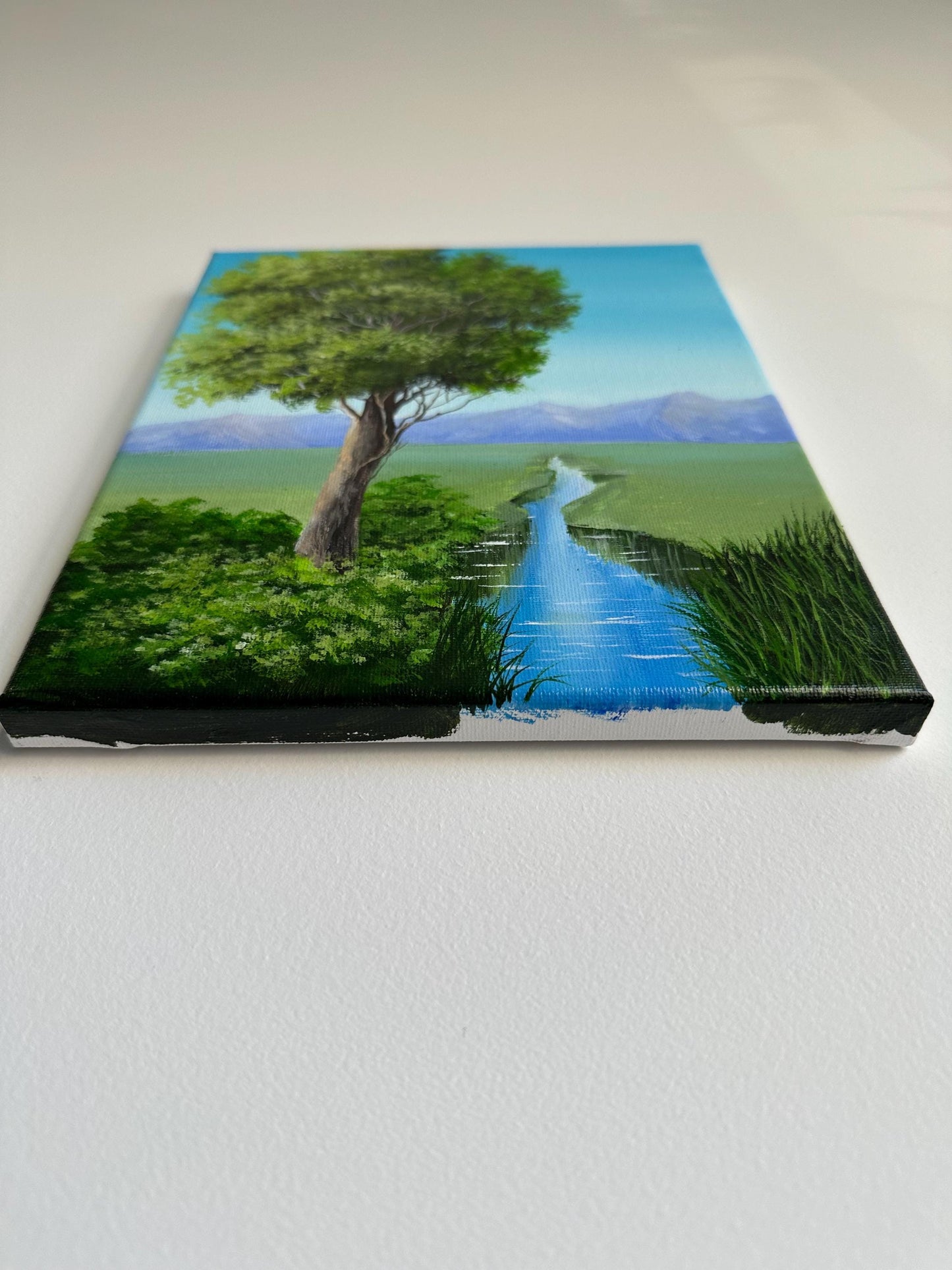 Original Tree and River Landscape Painting: 8x10 Acrylic Nature Art