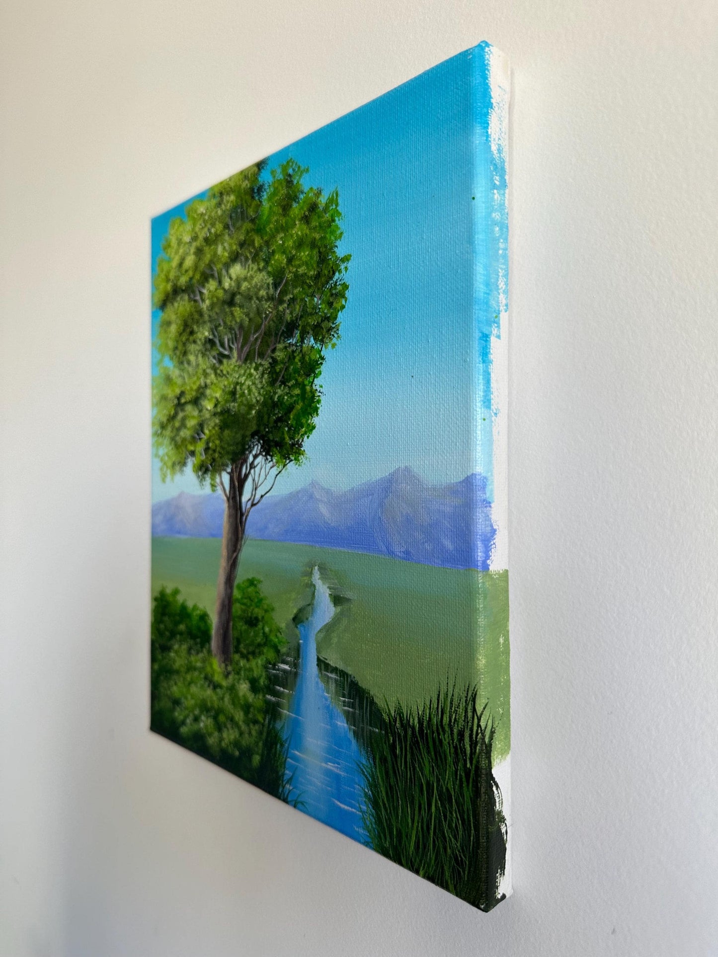 Original Tree and River Landscape Painting: 8x10 Acrylic Nature Art