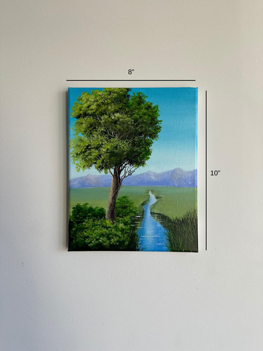 Original Tree and River Landscape Painting: 8x10 Acrylic Nature Art