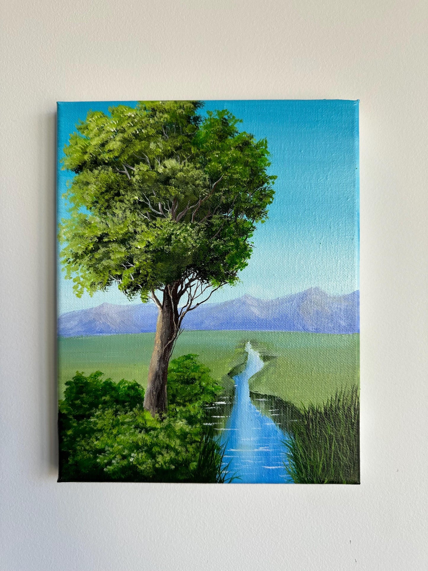 Original Tree and River Landscape Painting: 8x10 Acrylic Nature Art