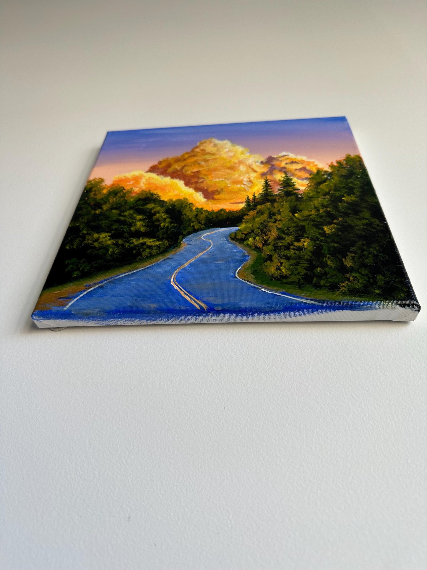 Golden Clouds Landscape Painting: Original Acrylic Artwork (10x10)