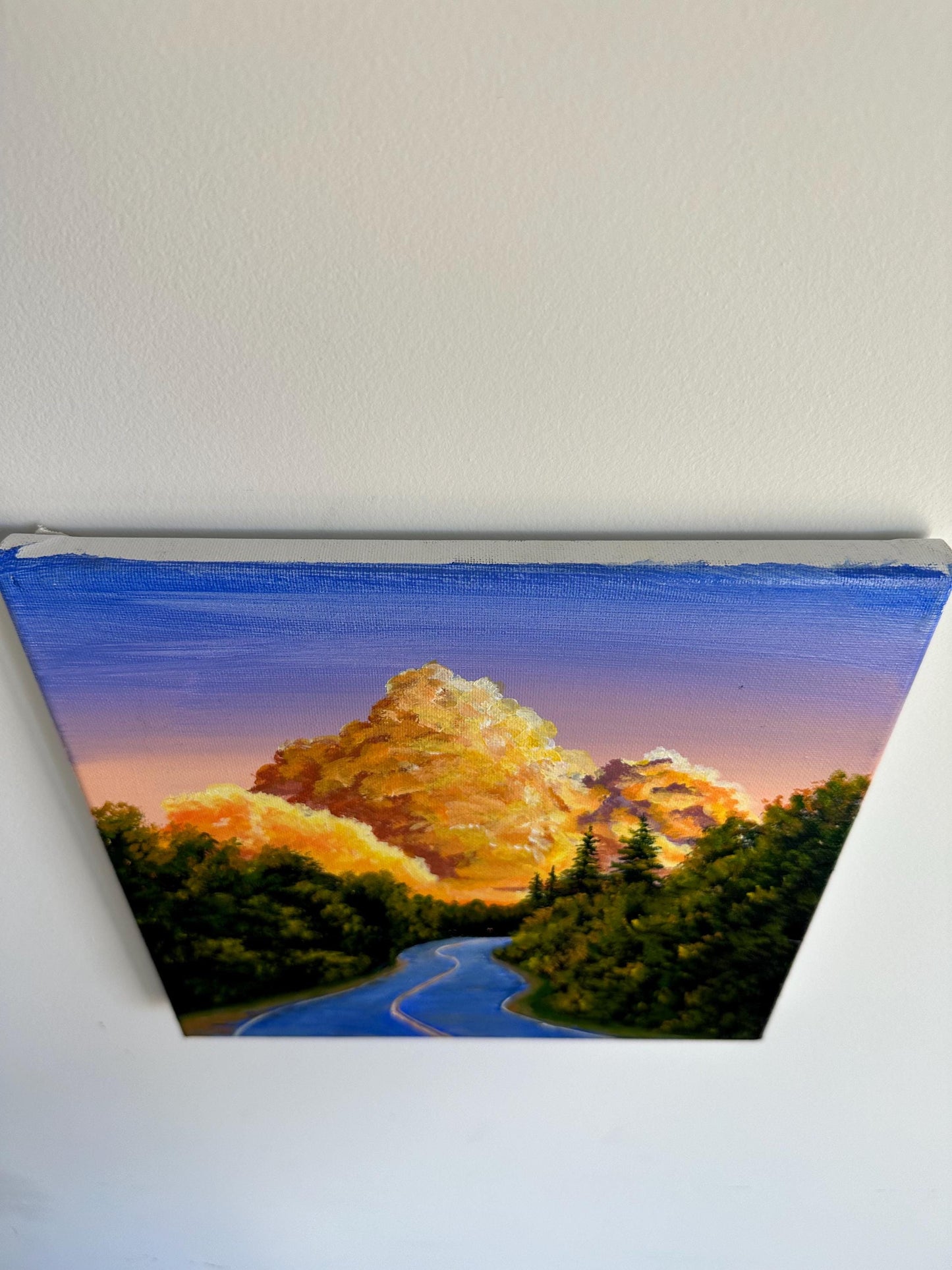 Golden Clouds Landscape Painting: Original Acrylic Artwork (10x10)