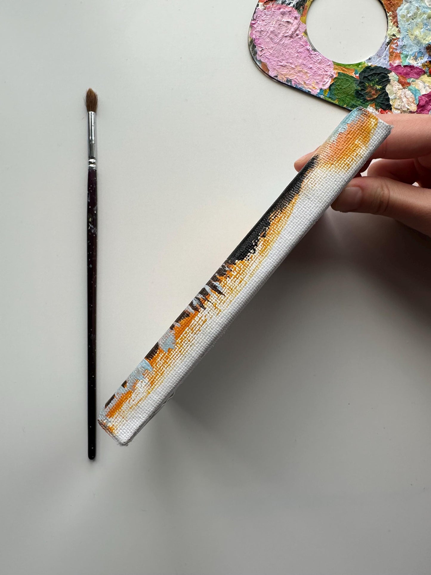 Original River Sunset Acrylic Painting: Golden Reflections (3x5 Canvas)