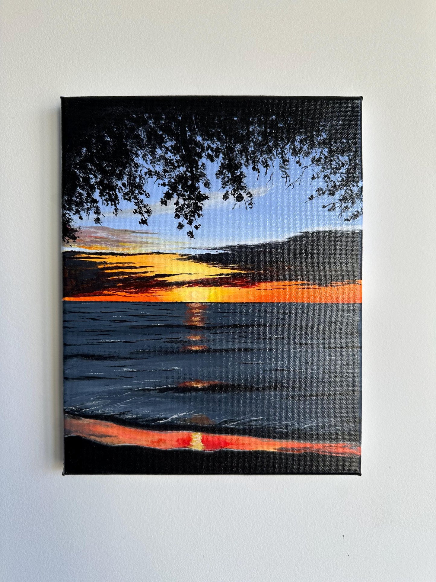 Serene Sunset Ocean Painting: Original Acrylic Art (8x10)