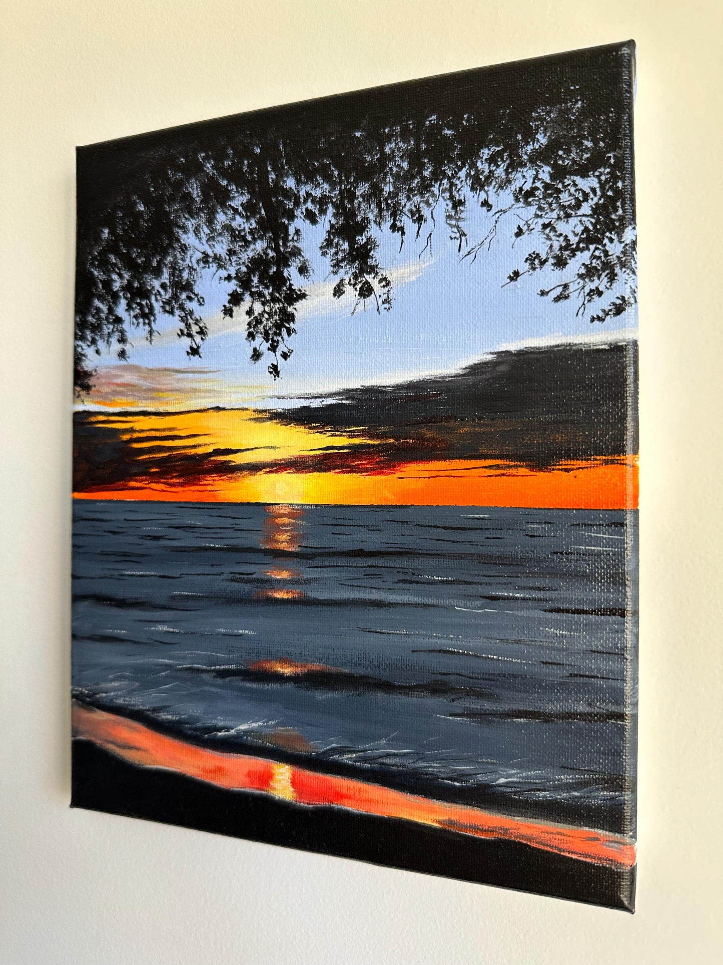 Serene Sunset Ocean Painting: Original Acrylic Art (8x10)