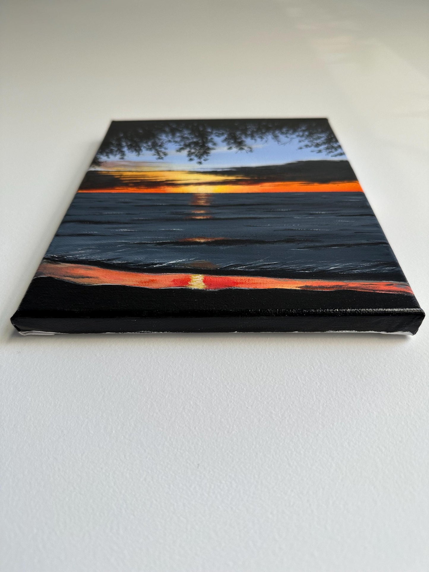 Serene Sunset Ocean Painting: Original Acrylic Art (8x10)