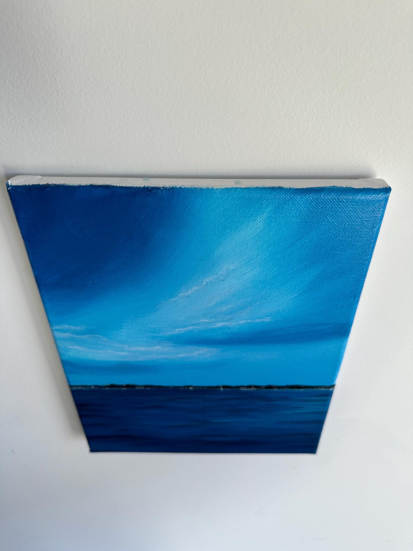 Original Blue Ocean Horizon Acrylic Painting: Minimalist Seascape (8x10)