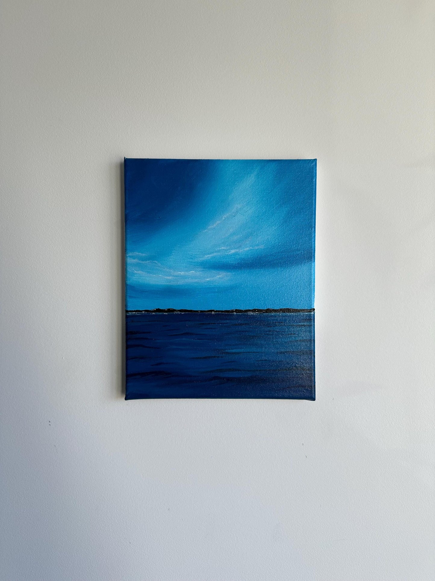 Original Blue Ocean Horizon Acrylic Painting: Minimalist Seascape (8x10)