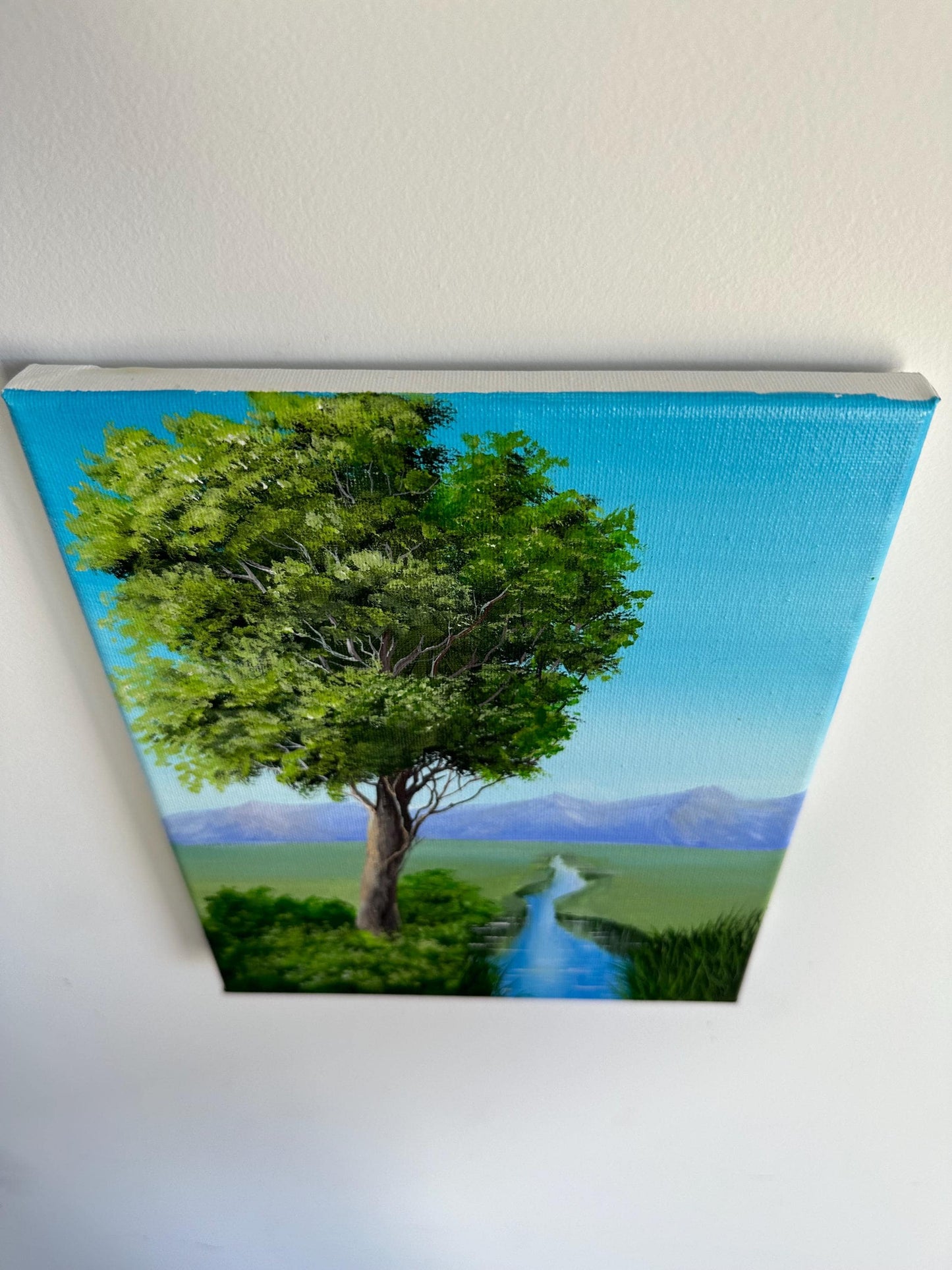 Original Tree and River Landscape Painting: 8x10 Acrylic Nature Art