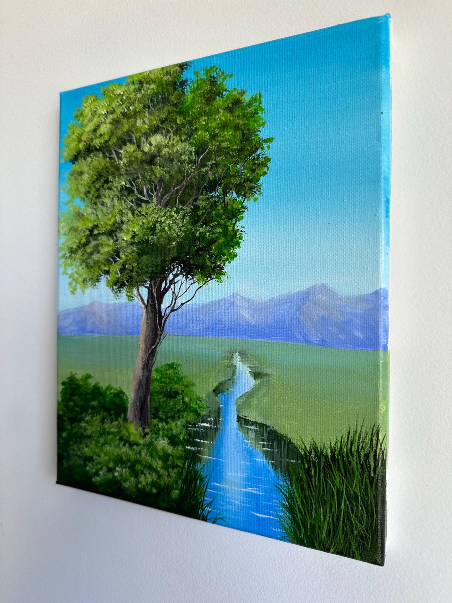 Original Tree and River Landscape Painting: 8x10 Acrylic Nature Art