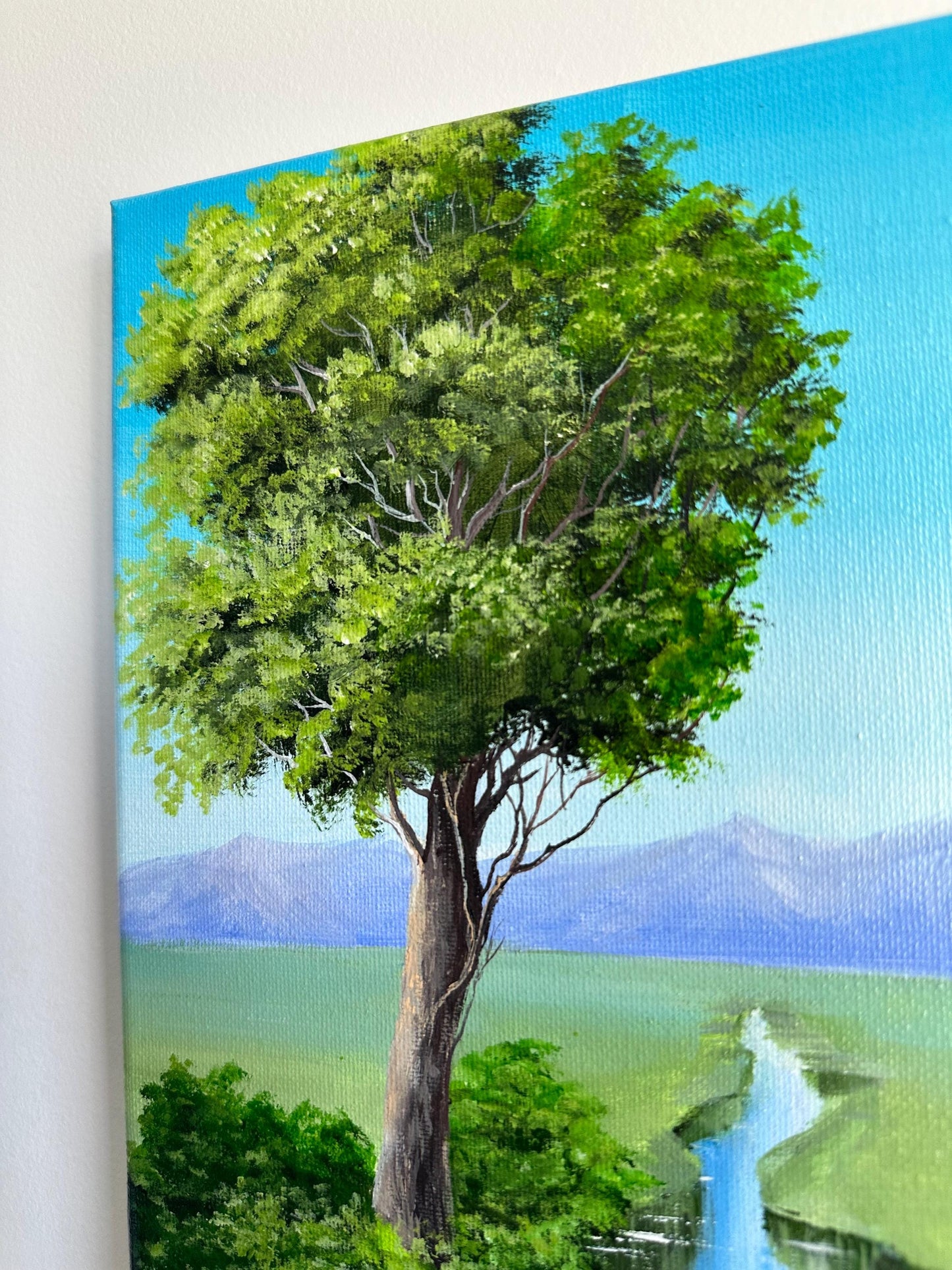 Original Tree and River Landscape Painting: 8x10 Acrylic Nature Art