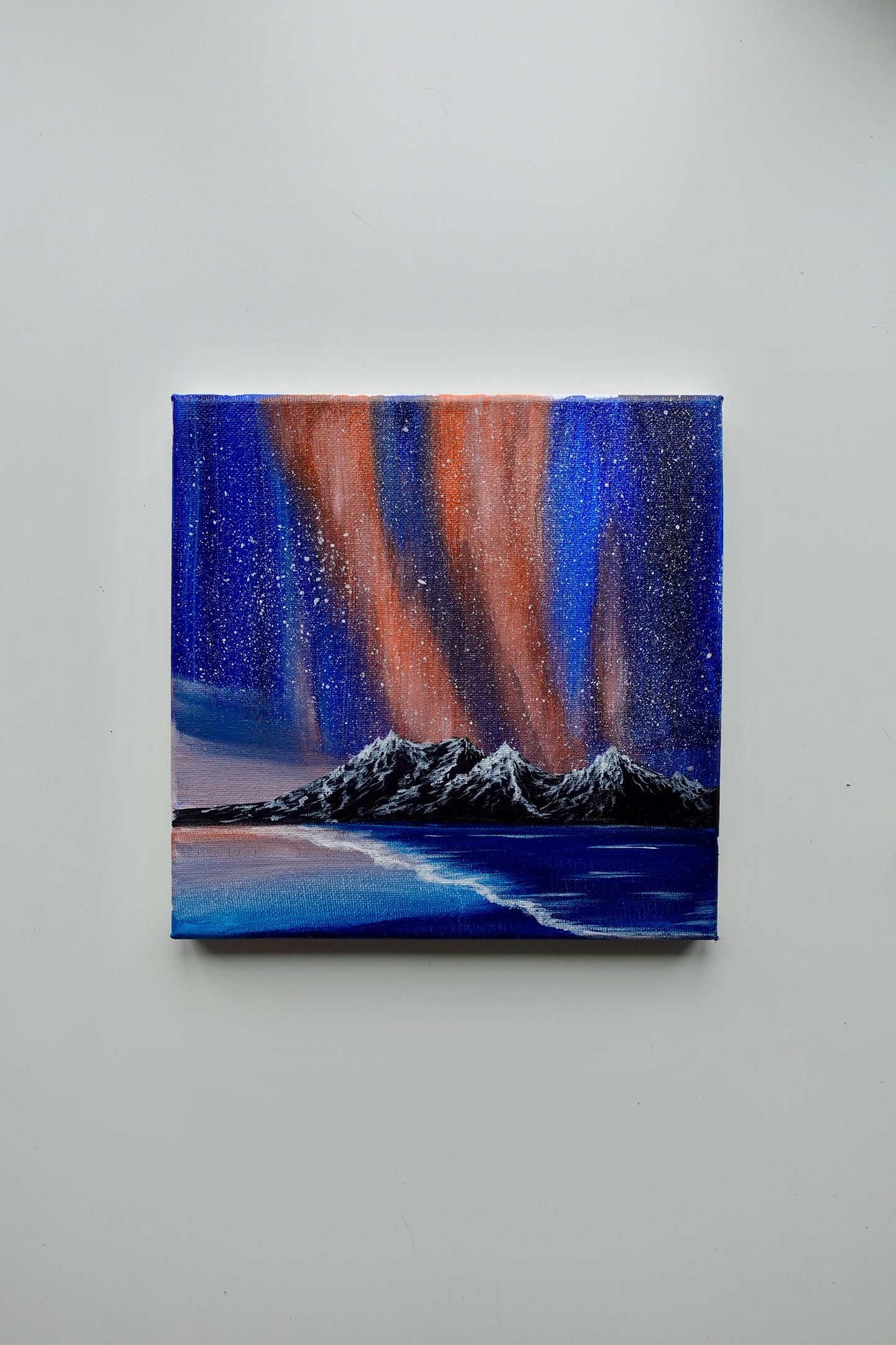 Original Northern Lights Painting: Acrylic Aurora Art on 8x8 Canvas