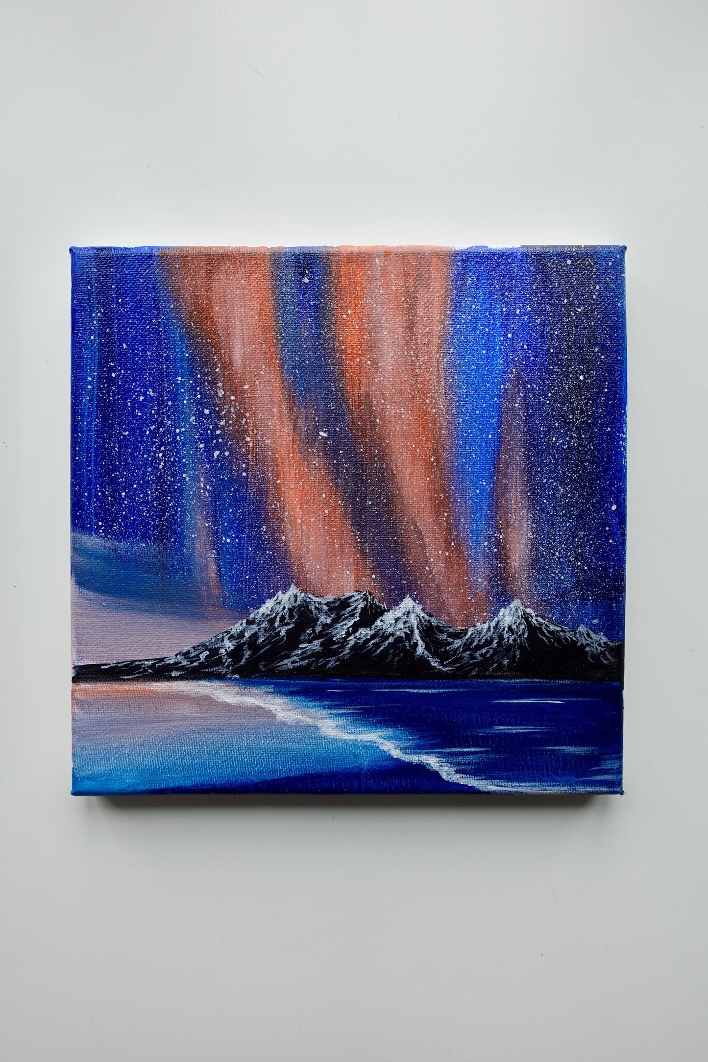 Aurora acrylic painting on stretched canvas with vibrant high quality colors. Landscape artwork for home decor. Original art for sale by AB mini ART