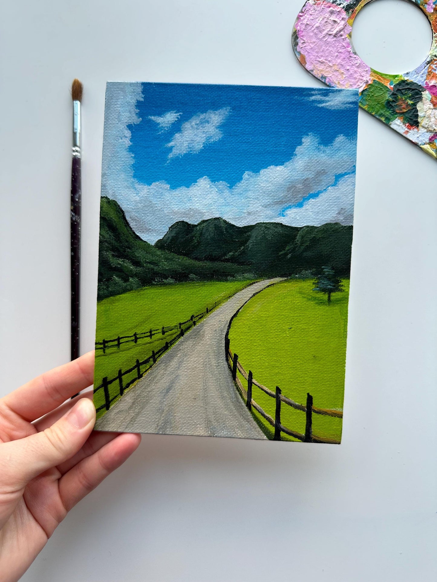 Windows XP Nostalgia Art: Hand-Painted Countryside Landscape (5x7)