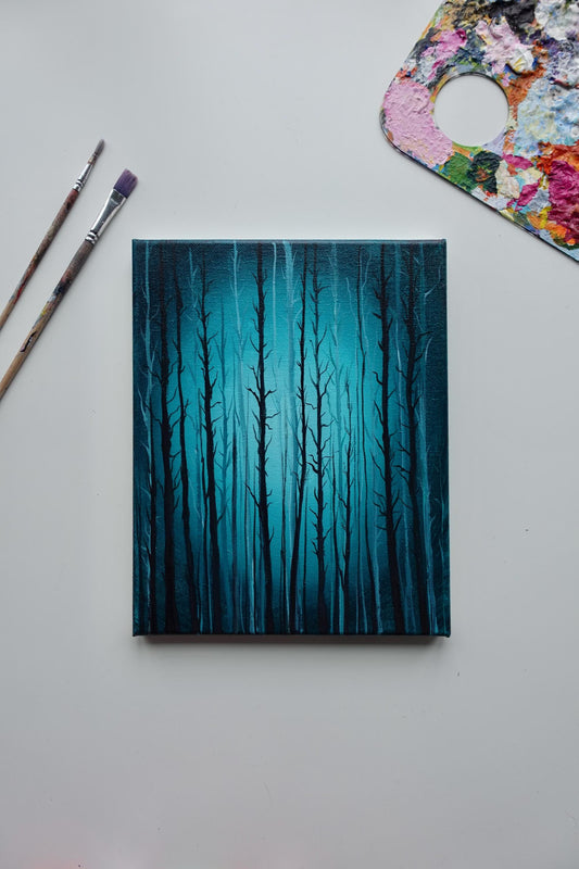 Mystical Forest Painting: Original Acrylic Dark Woods Art (8x10 in)