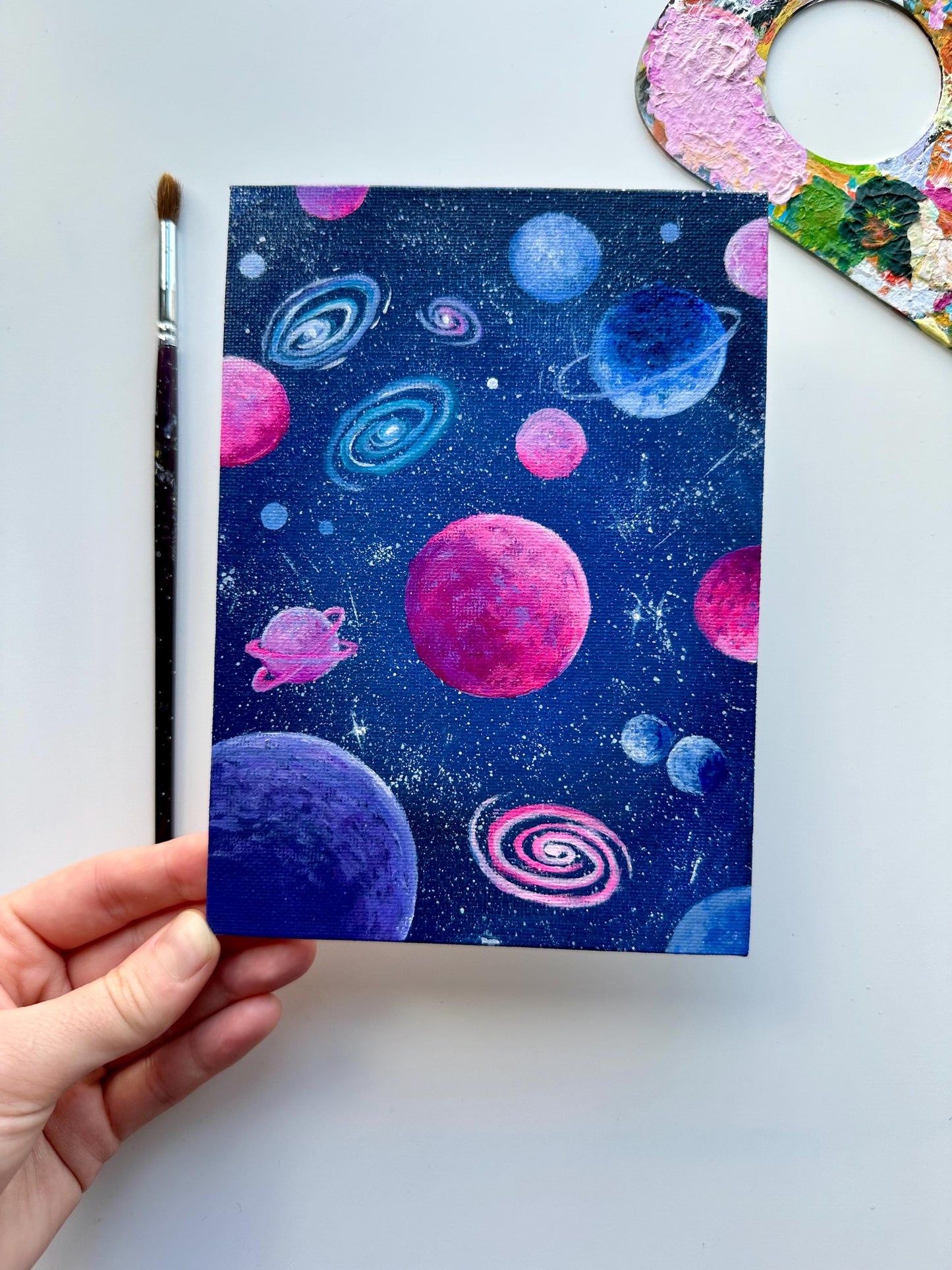 Starlit Galaxies - 5”x7” Original Hand-Painted Cosmic Art on Canvas Board