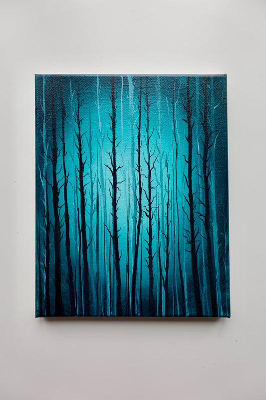 Mystical Forest Painting: Original Acrylic Dark Woods Art (8x10 in)