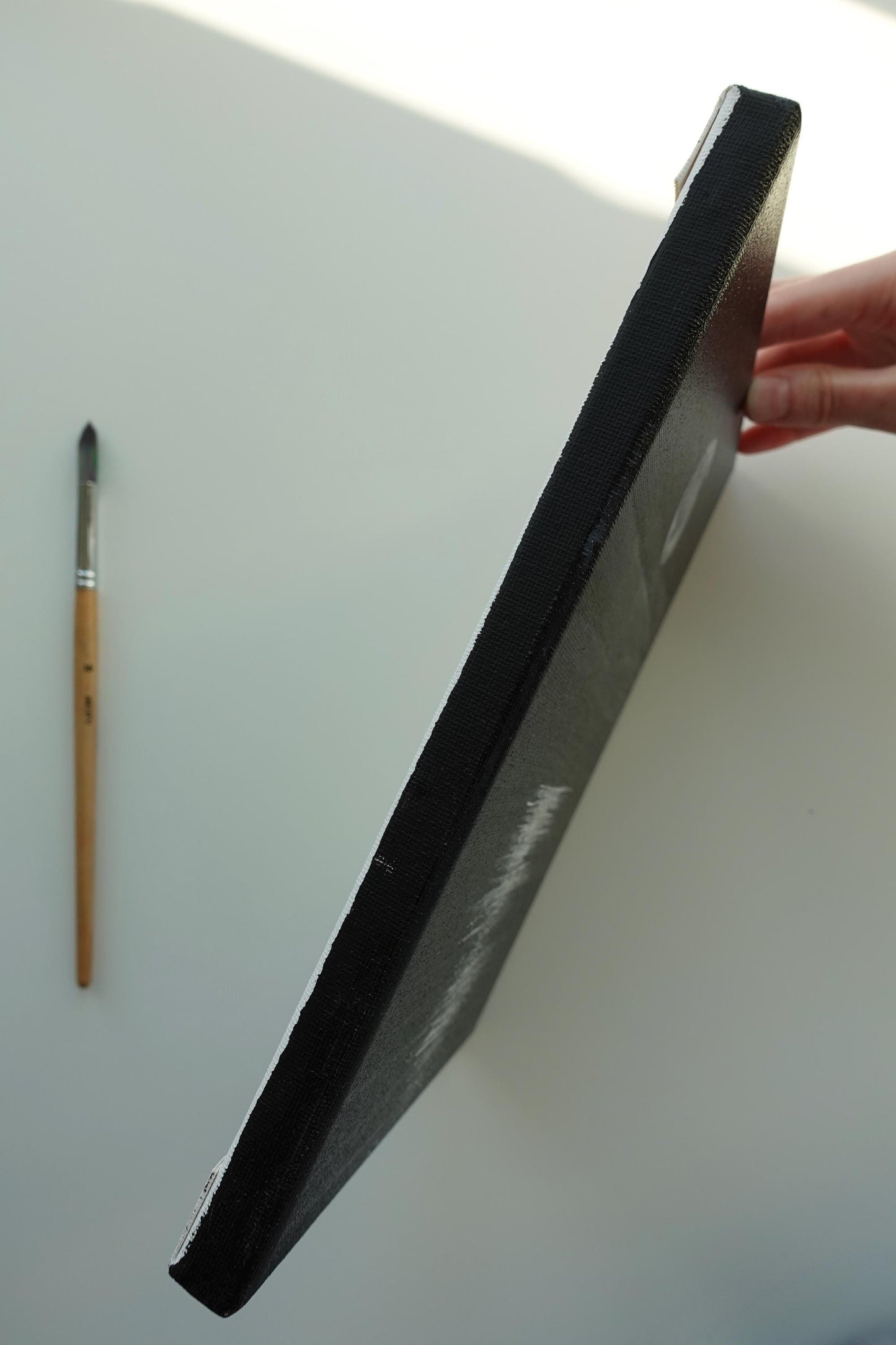 Original Moonlit Nightscape Painting: Minimalist Black and White Art (8x10 Canvas)