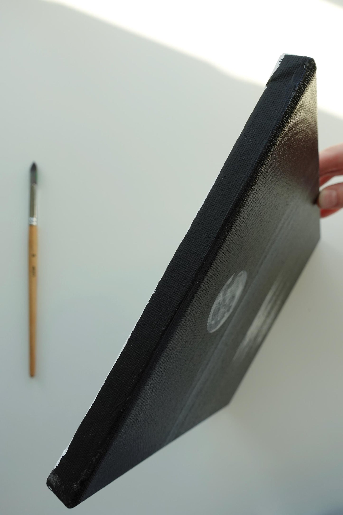 Original Moonlit Nightscape Painting: Minimalist Black and White Art (8x10 Canvas)