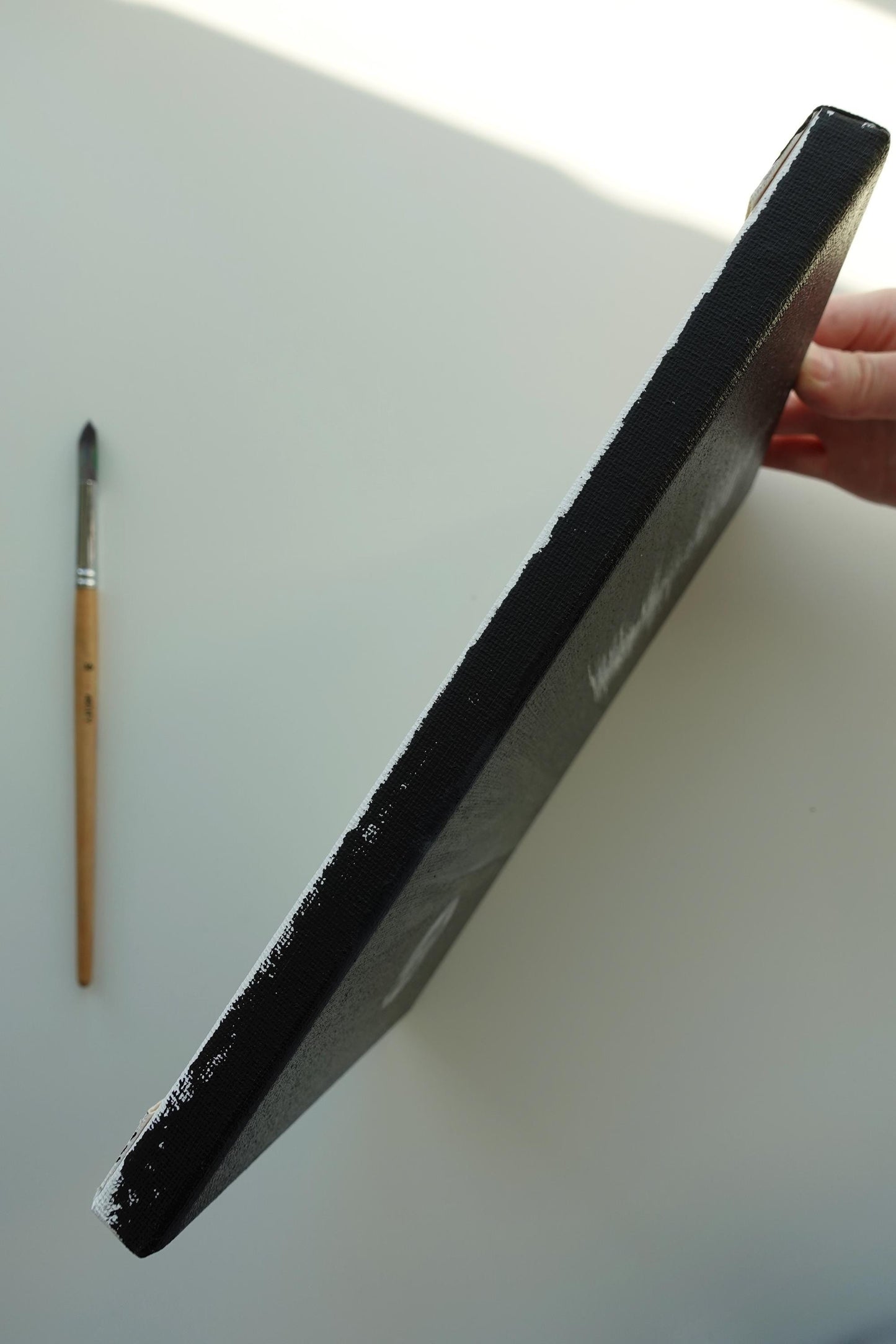 Original Moonlit Nightscape Painting: Minimalist Black and White Art (8x10 Canvas)