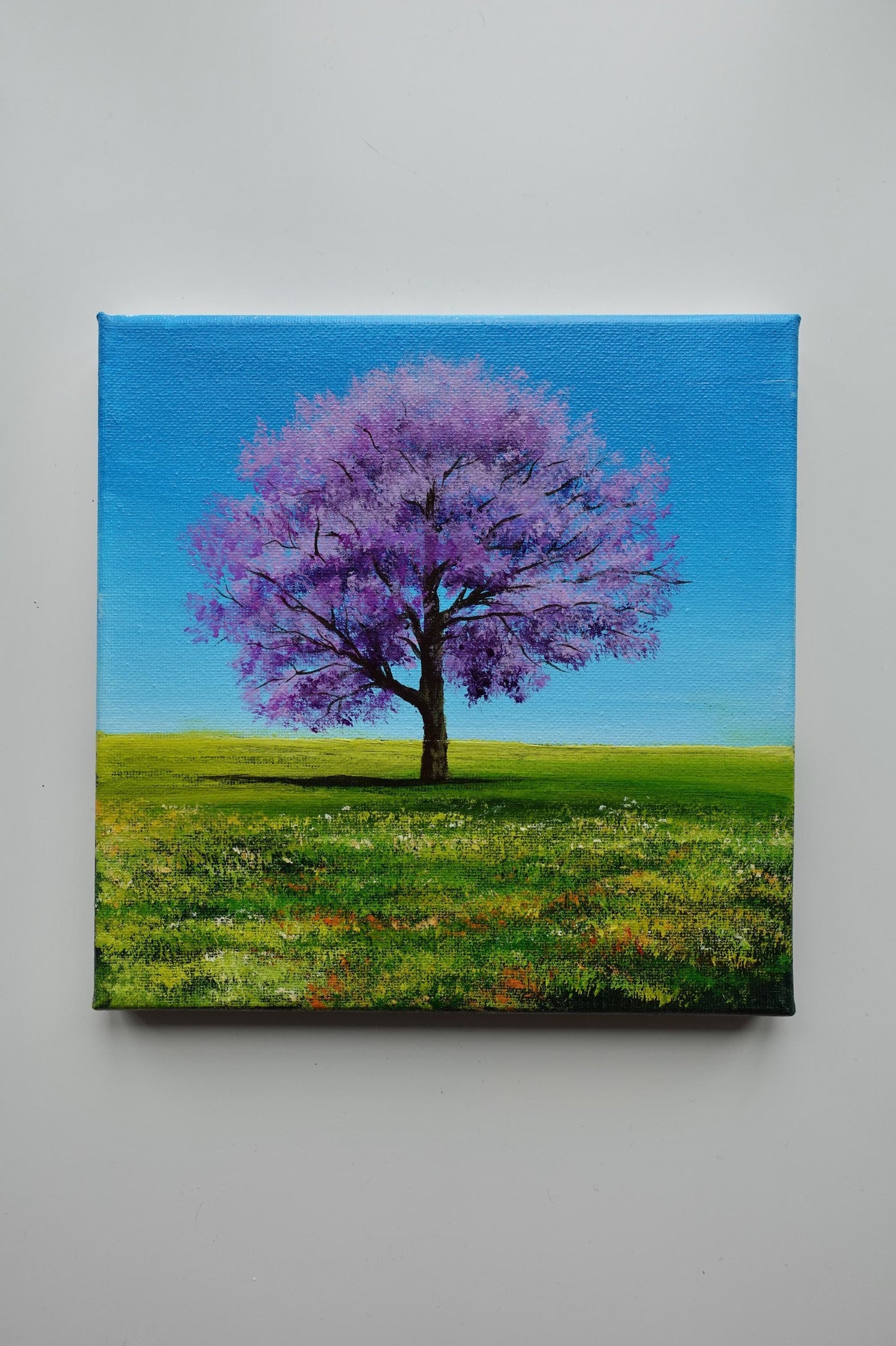 Jacaranda Tree Painting - Original Acrylic Landscape Art, 8x8 Canvas