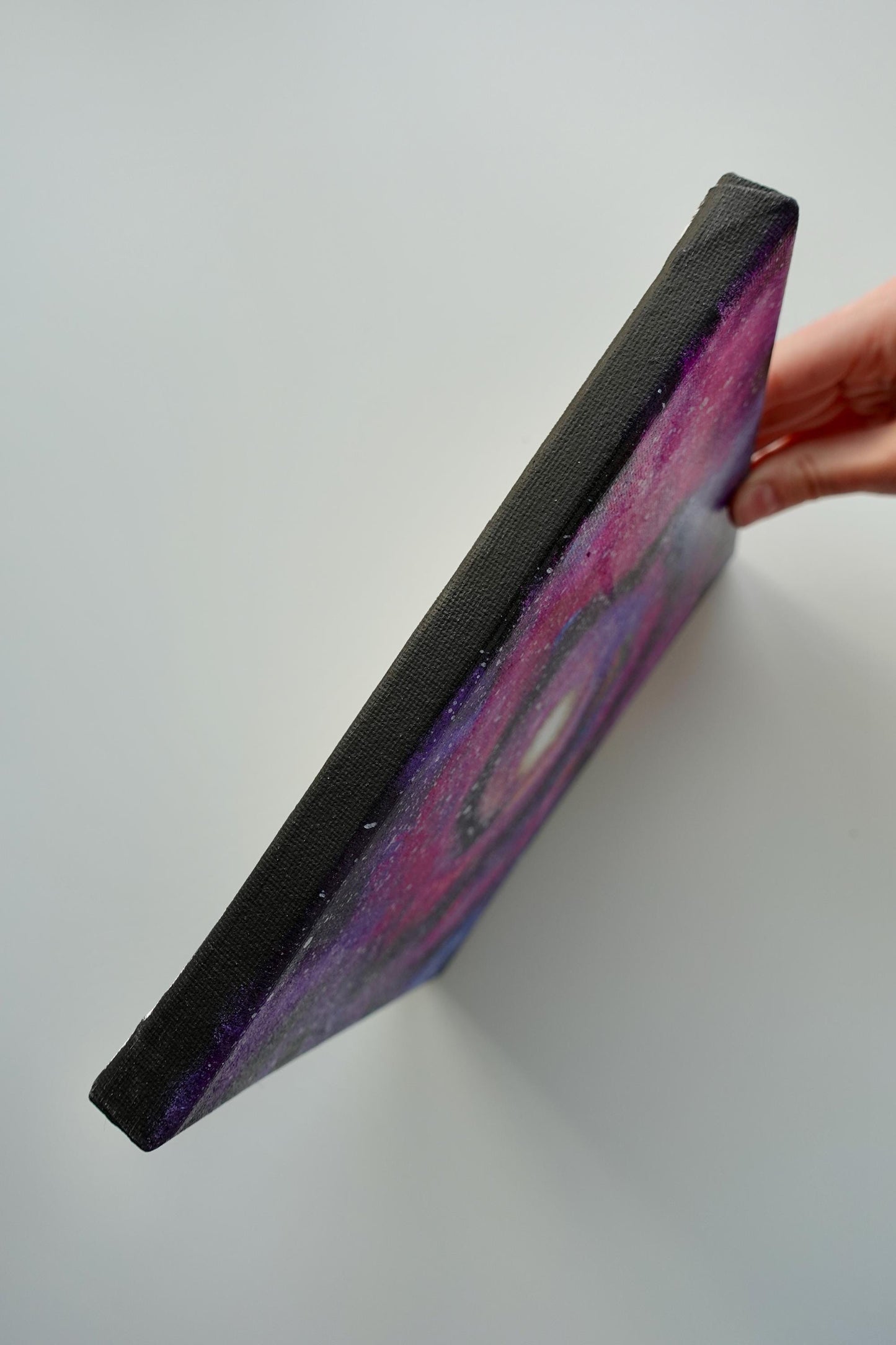 Galactic Spiral Acrylic Painting: Purple Pink Nebula, 8x8 Canvas