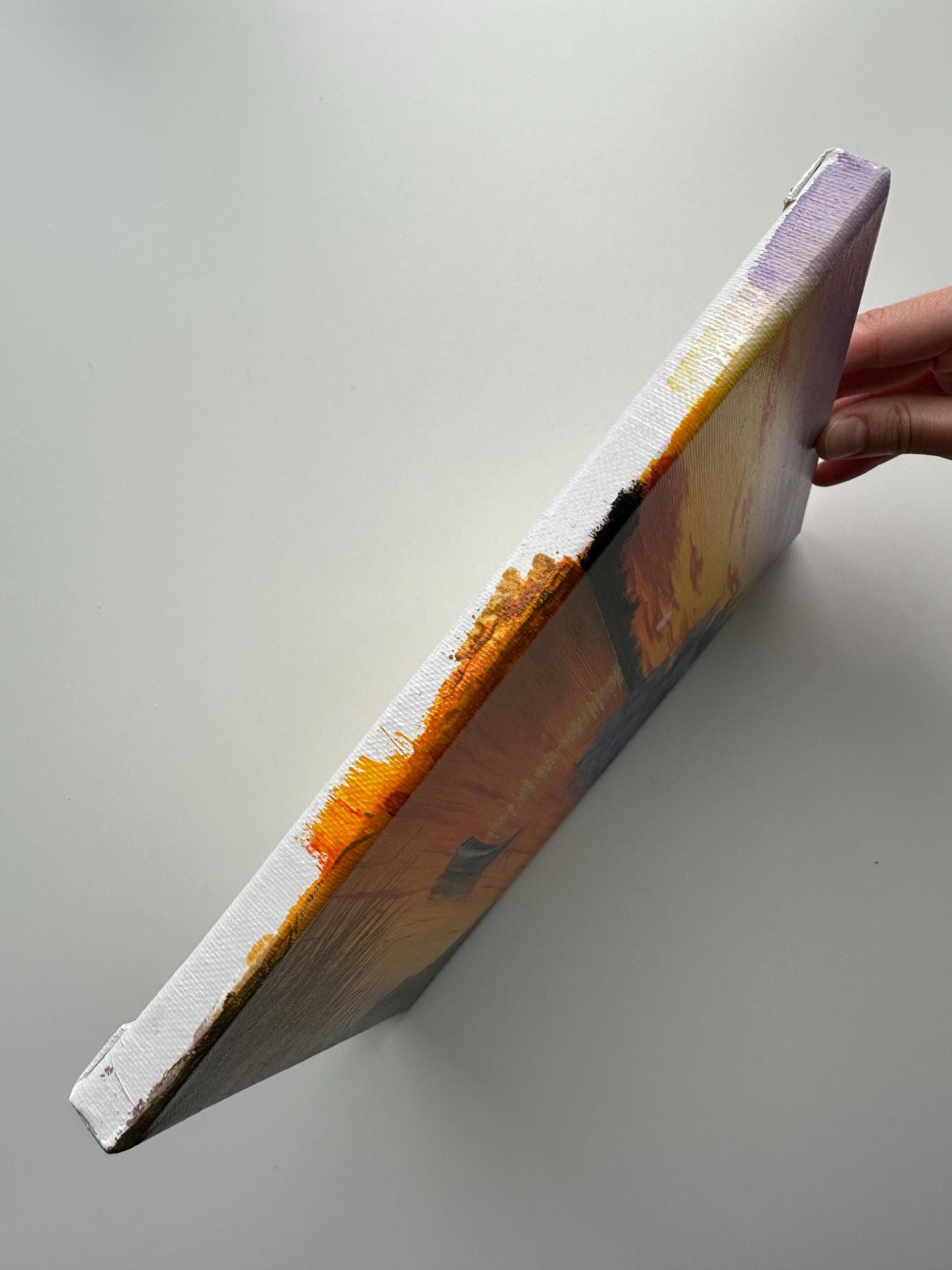 Original Acrylic Lake Painting: Golden Sunset, Tranquil Boat Scene (8x10 Canvas)