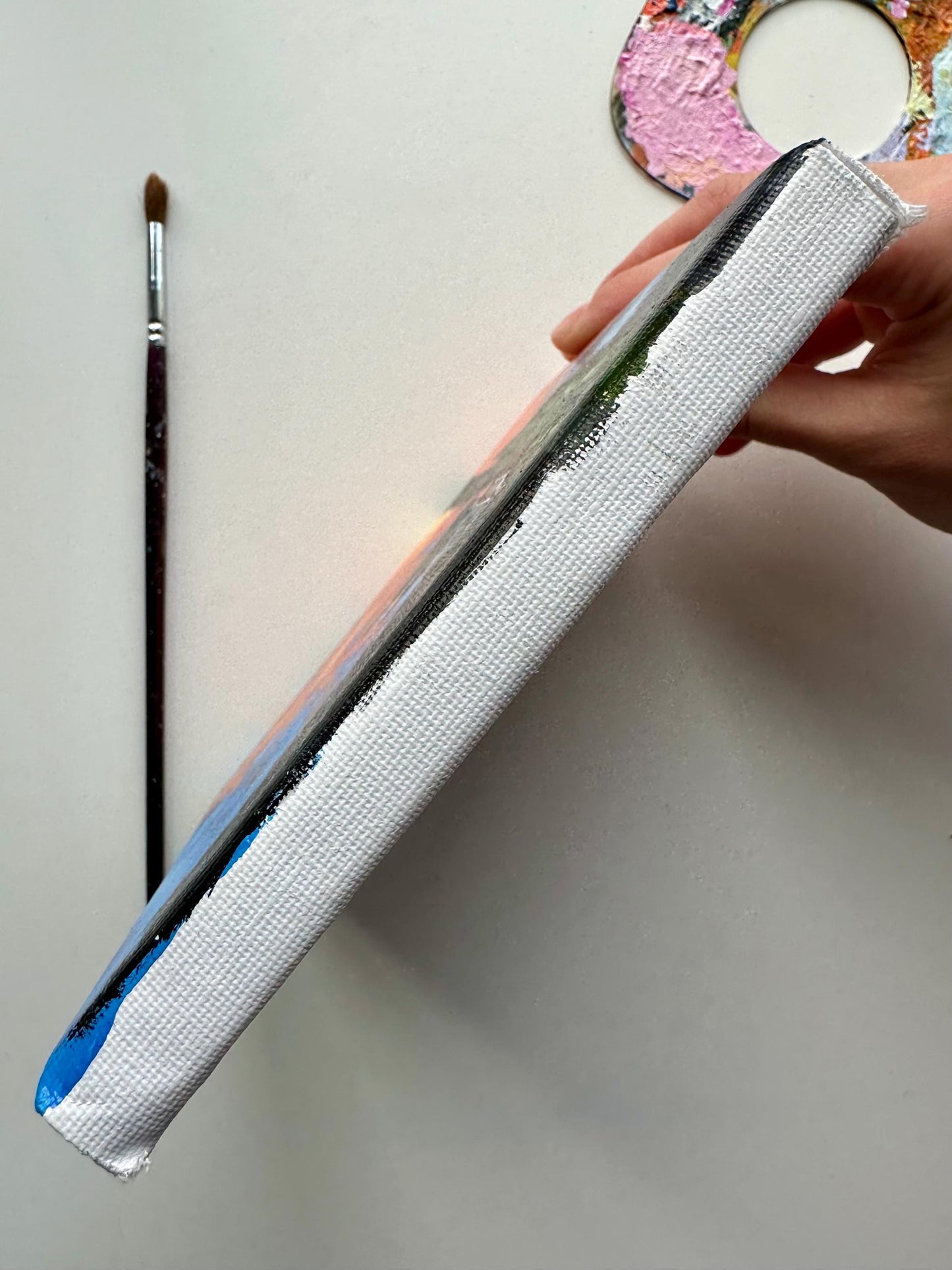 Cozy Lakeside Cabin at Sunset – Original 6”x6” Acrylic Painting | Wall Art Decor