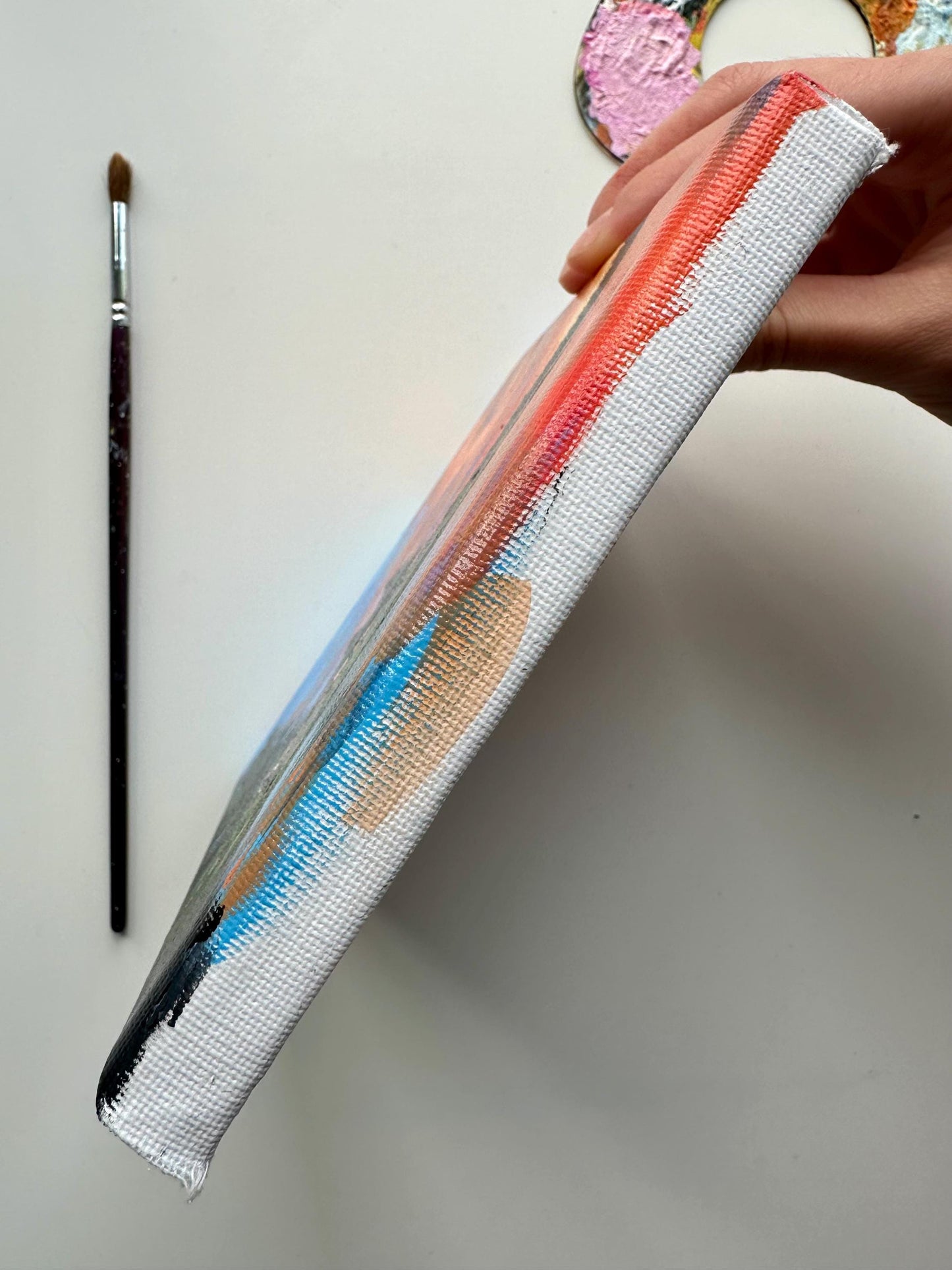 Cozy Lakeside Cabin at Sunset – Original 6”x6” Acrylic Painting | Wall Art Decor