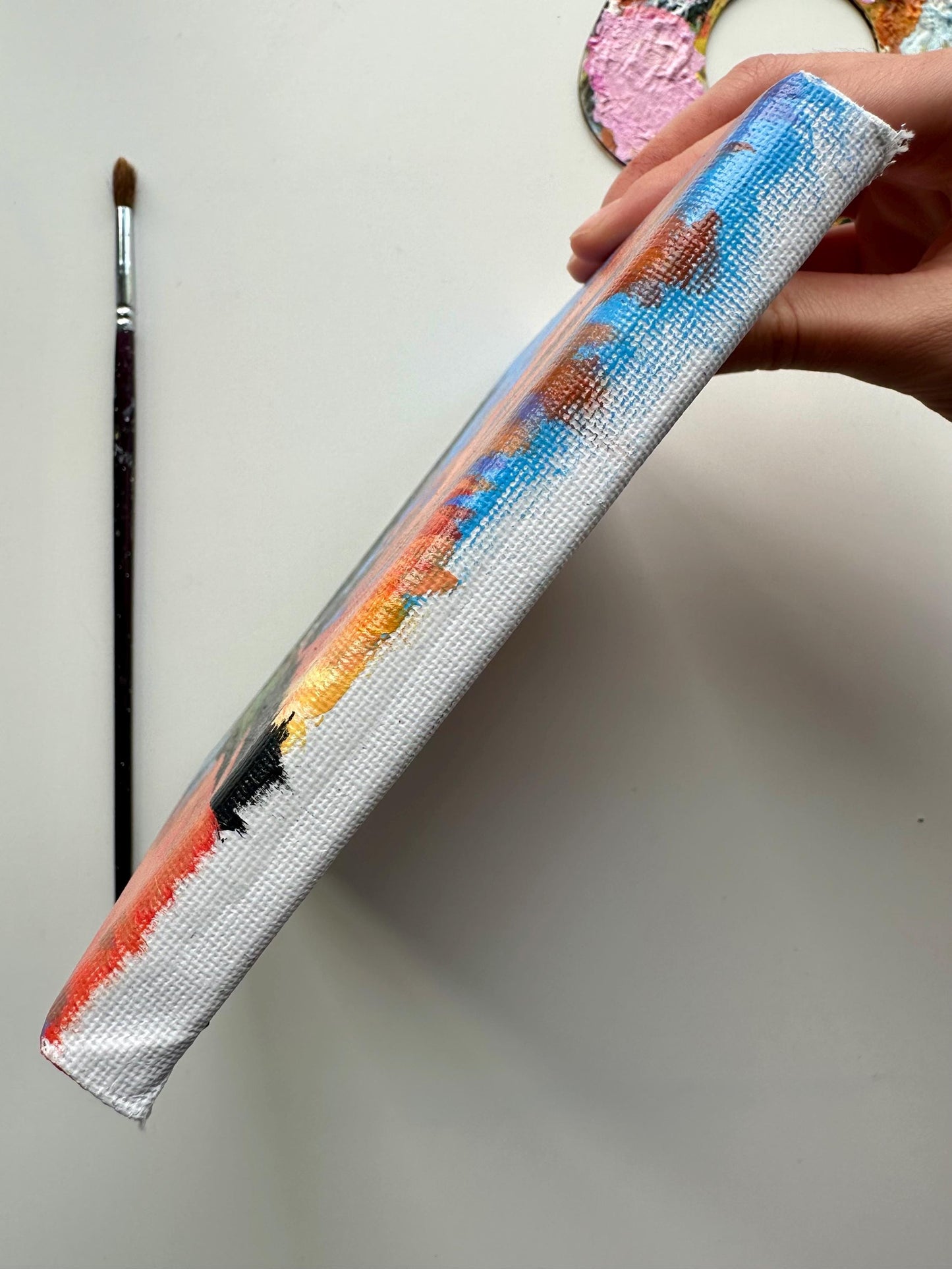 Cozy Lakeside Cabin at Sunset – Original 6”x6” Acrylic Painting | Wall Art Decor