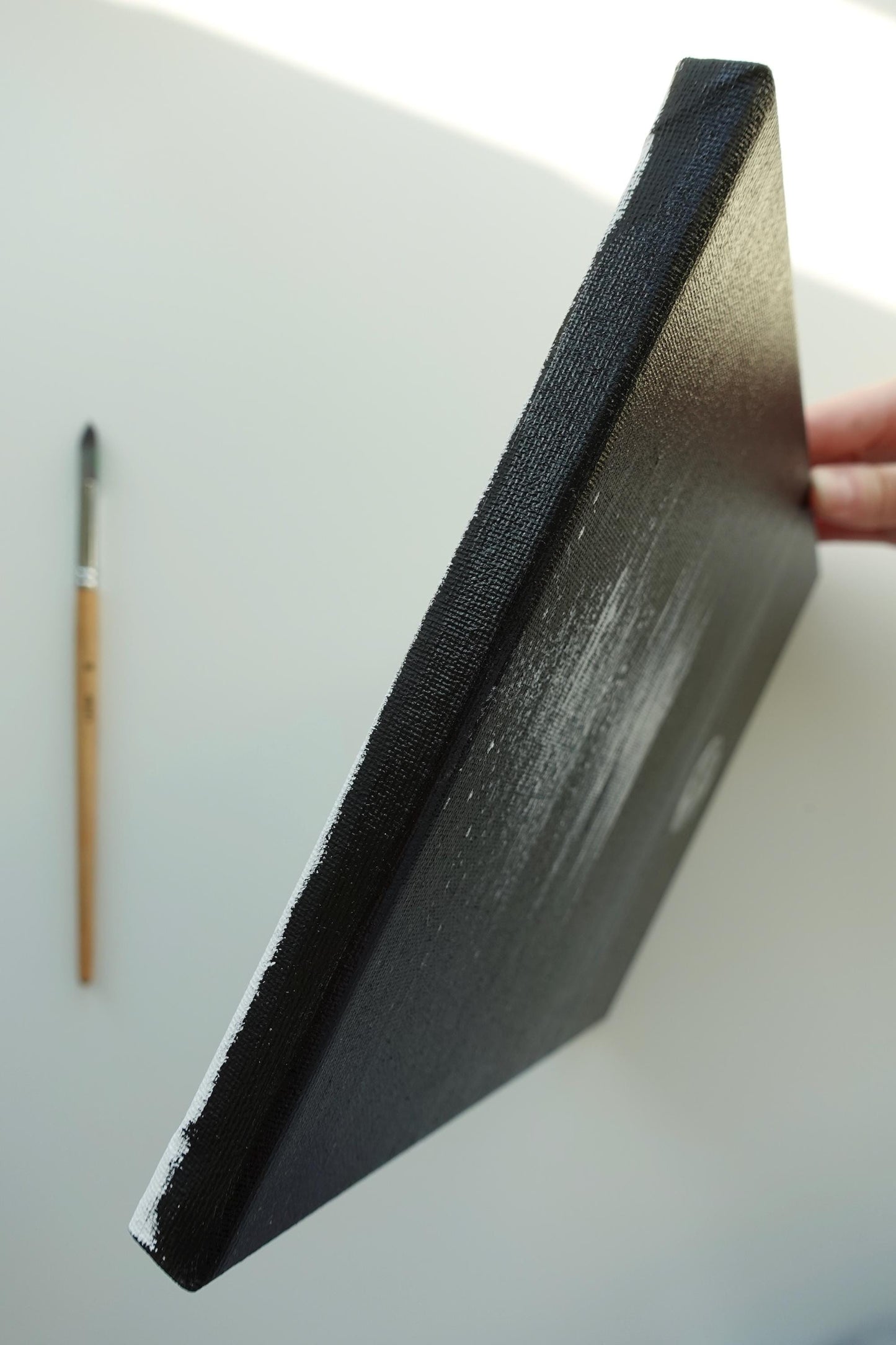 Original Moonlit Nightscape Painting: Minimalist Black and White Art (8x10 Canvas)