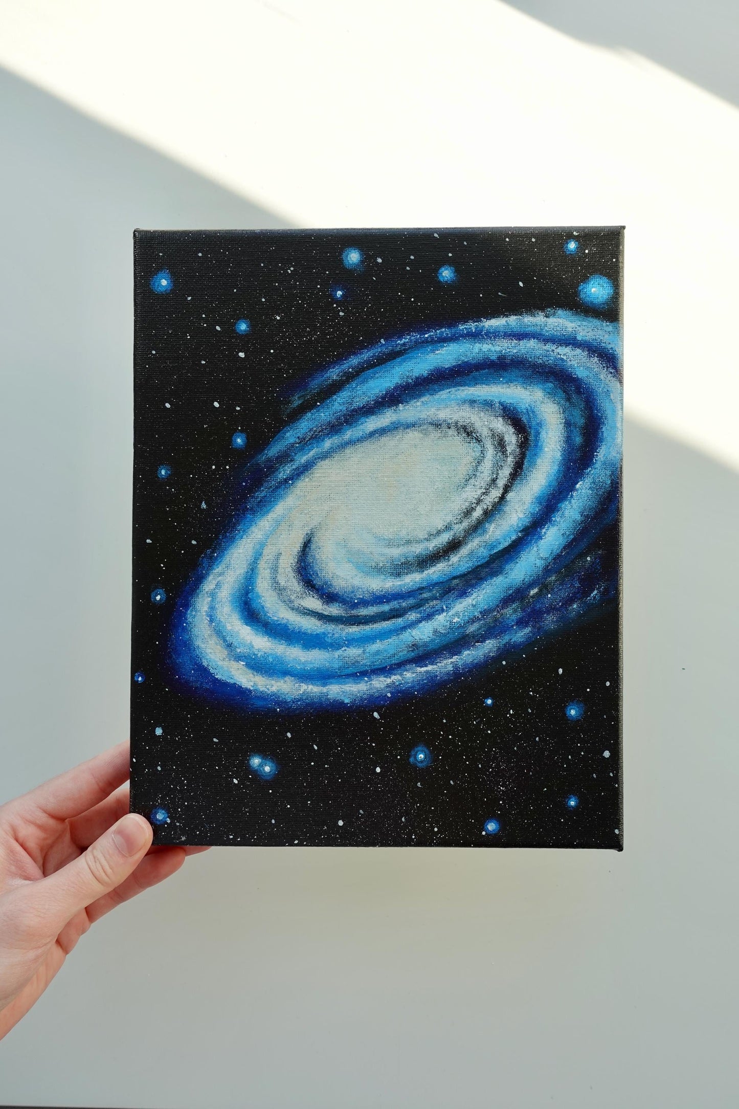Cosmic Spiral Galaxy Acrylic Painting - 8x10 Canvas Art
