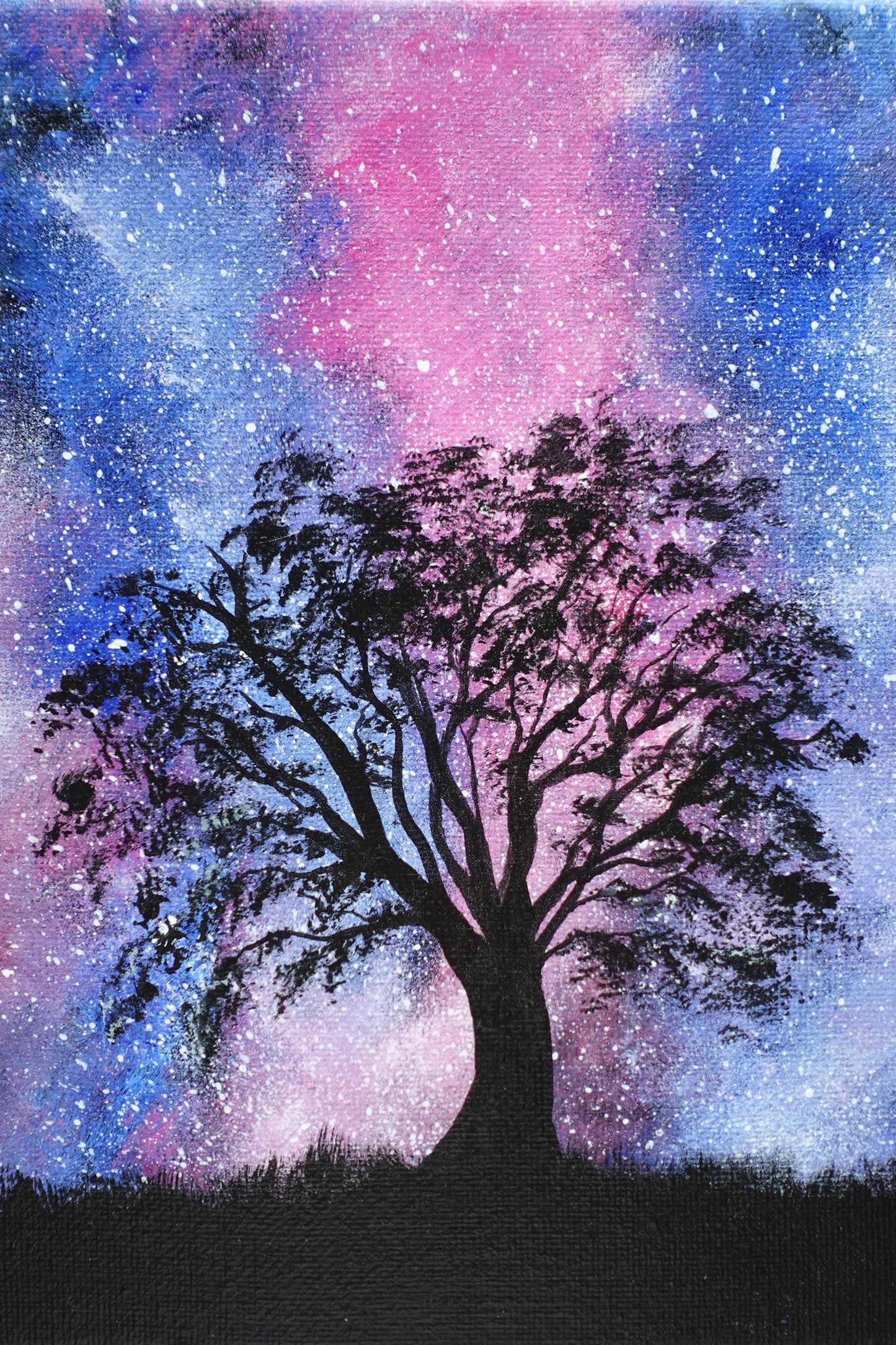 Cosmic Dream Tree Painting – Galaxy Silhouette Art, 8x8 Canvas