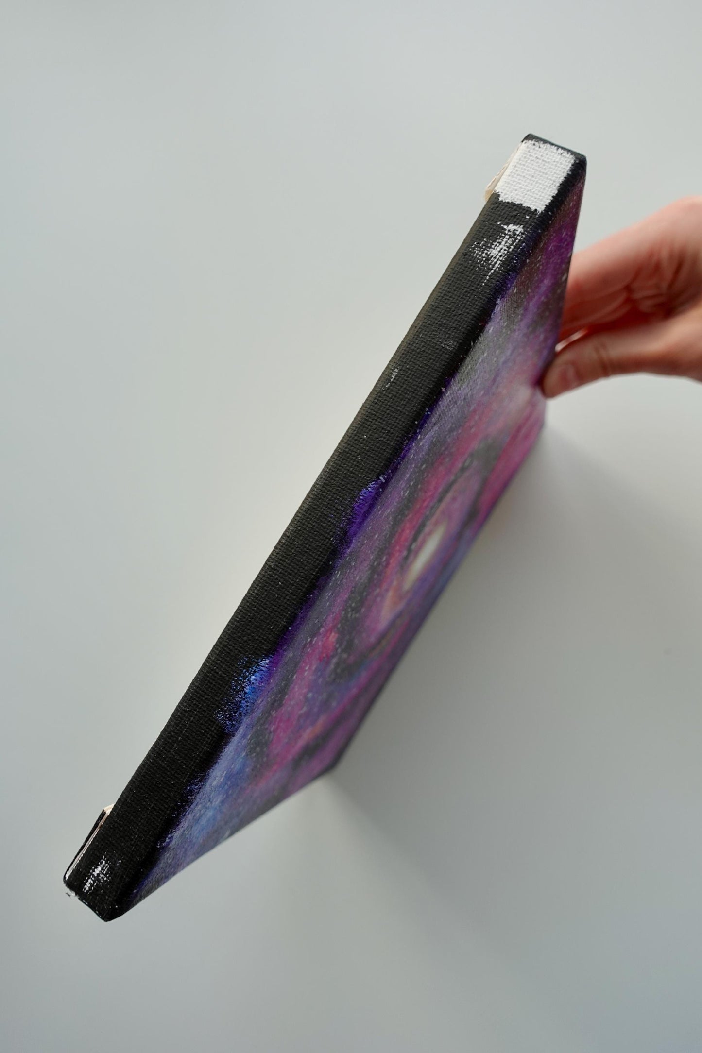 Galactic Spiral Acrylic Painting: Purple Pink Nebula, 8x8 Canvas