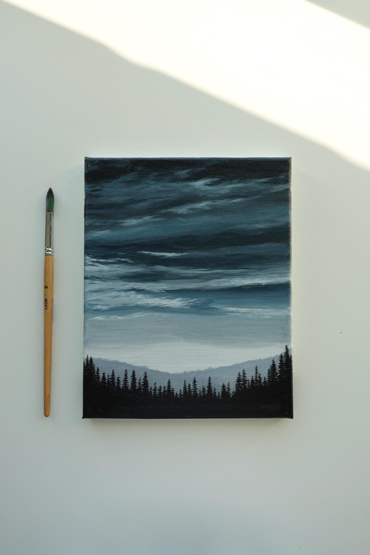 Stormy dark vibes cloud painting on canvas. Acrylic on canvas by ab mini art. Landscape painting