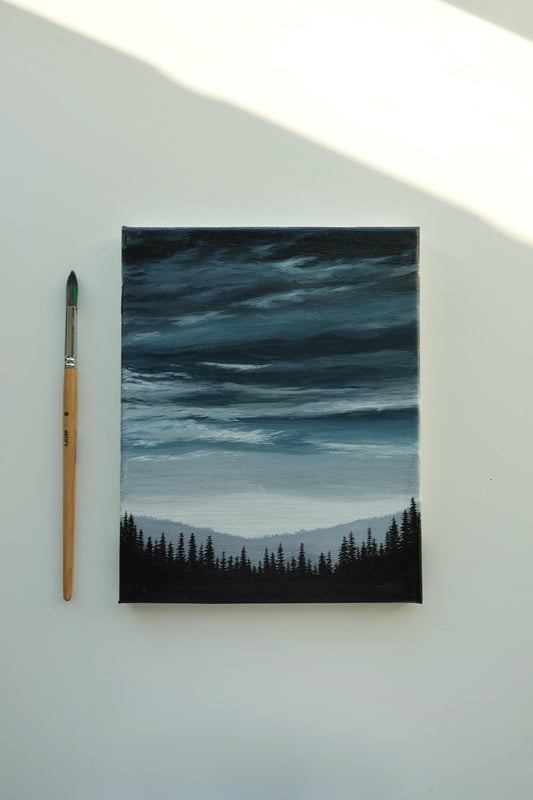Stormy dark vibes cloud painting on canvas. Acrylic on canvas by ab mini art. Landscape painting