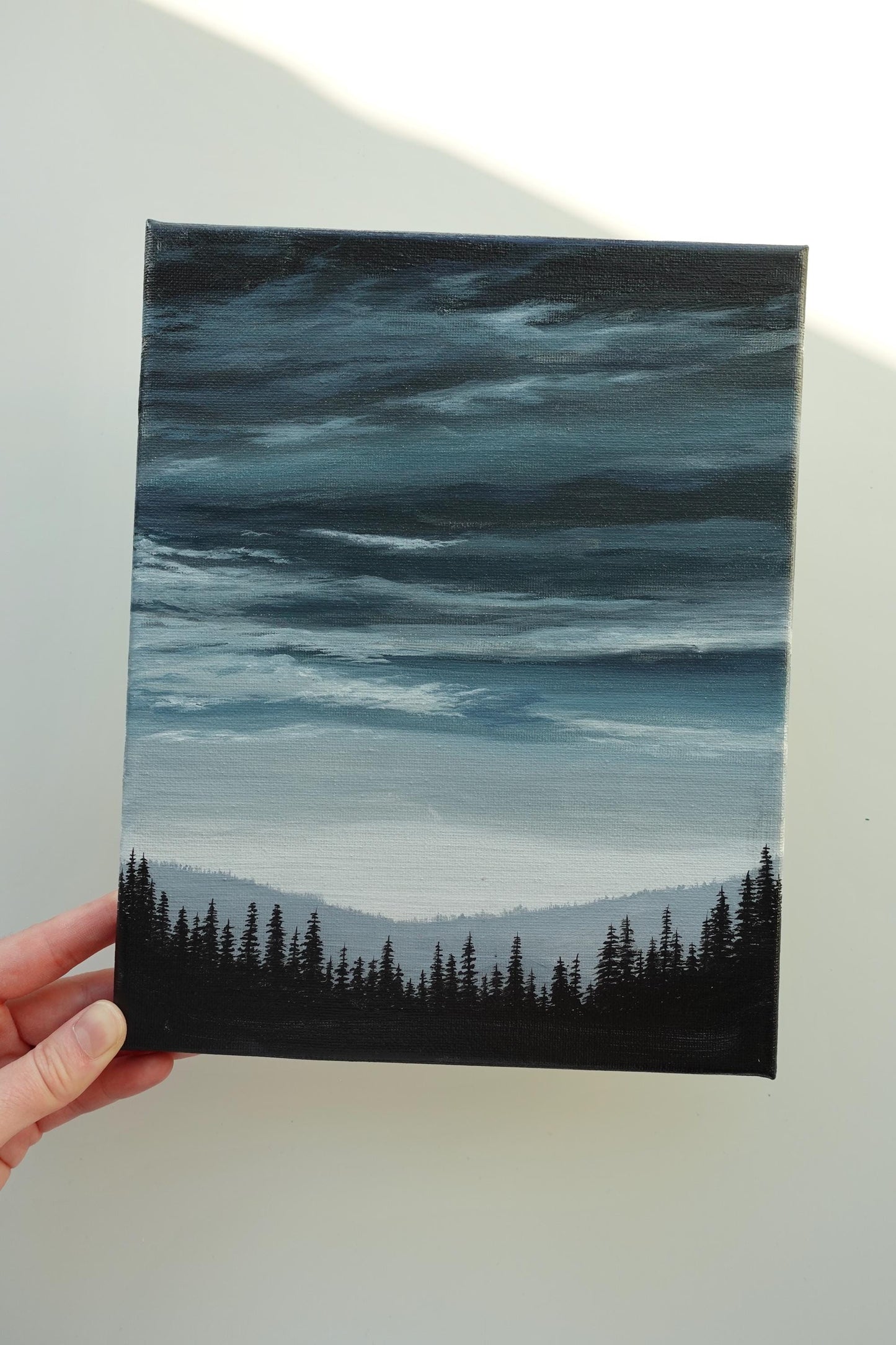 Stormy Twilight Painting: Original Acrylic Landscape, 8x10 Canvas