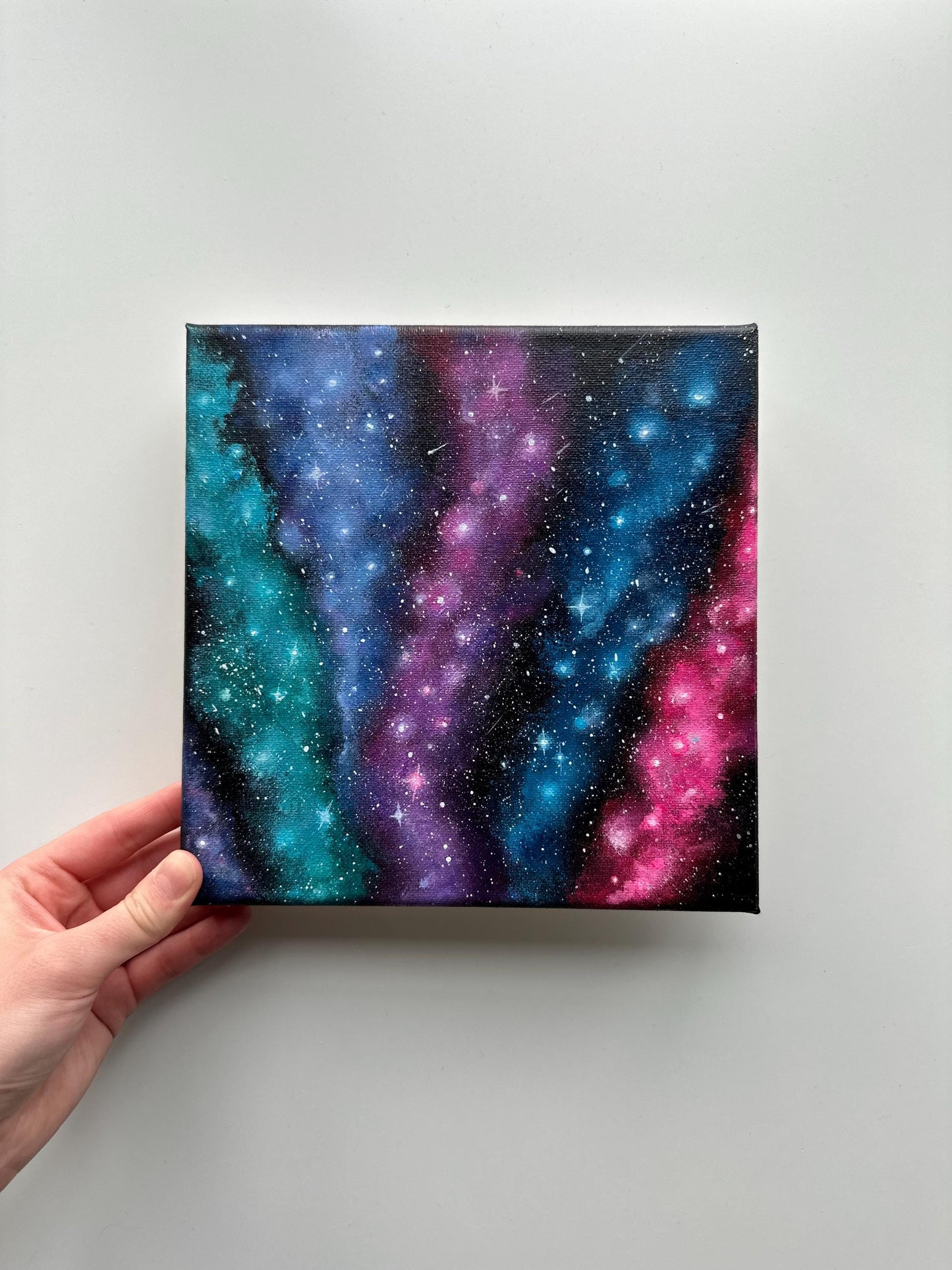 Original Nebula Acrylic Painting: Colorful Cosmic Space Art, 8x8 Canvas