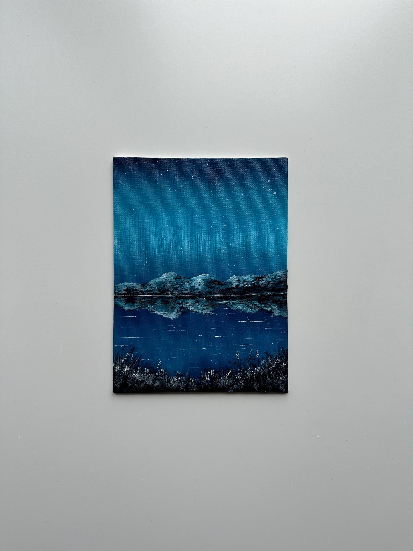 Northern Hues - 6x8” Original Acrylic Painting | Midnight Lake Reflection Wall Art