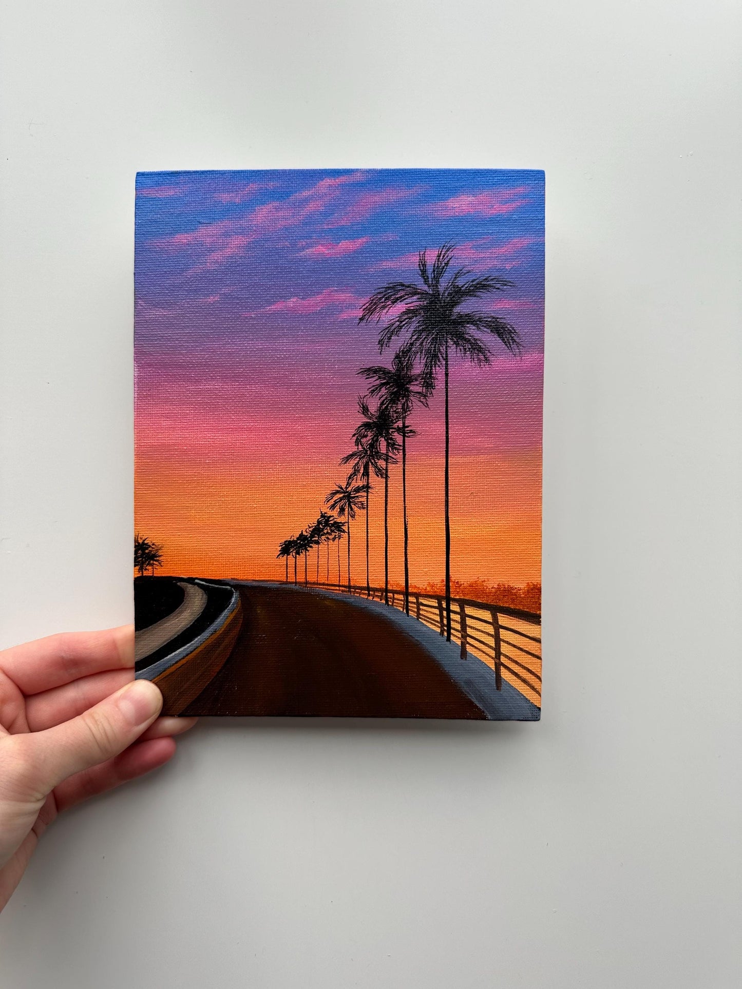 Sunset Palms - 6x8” Original Acrylic Painting | Tropical Road Wall Art