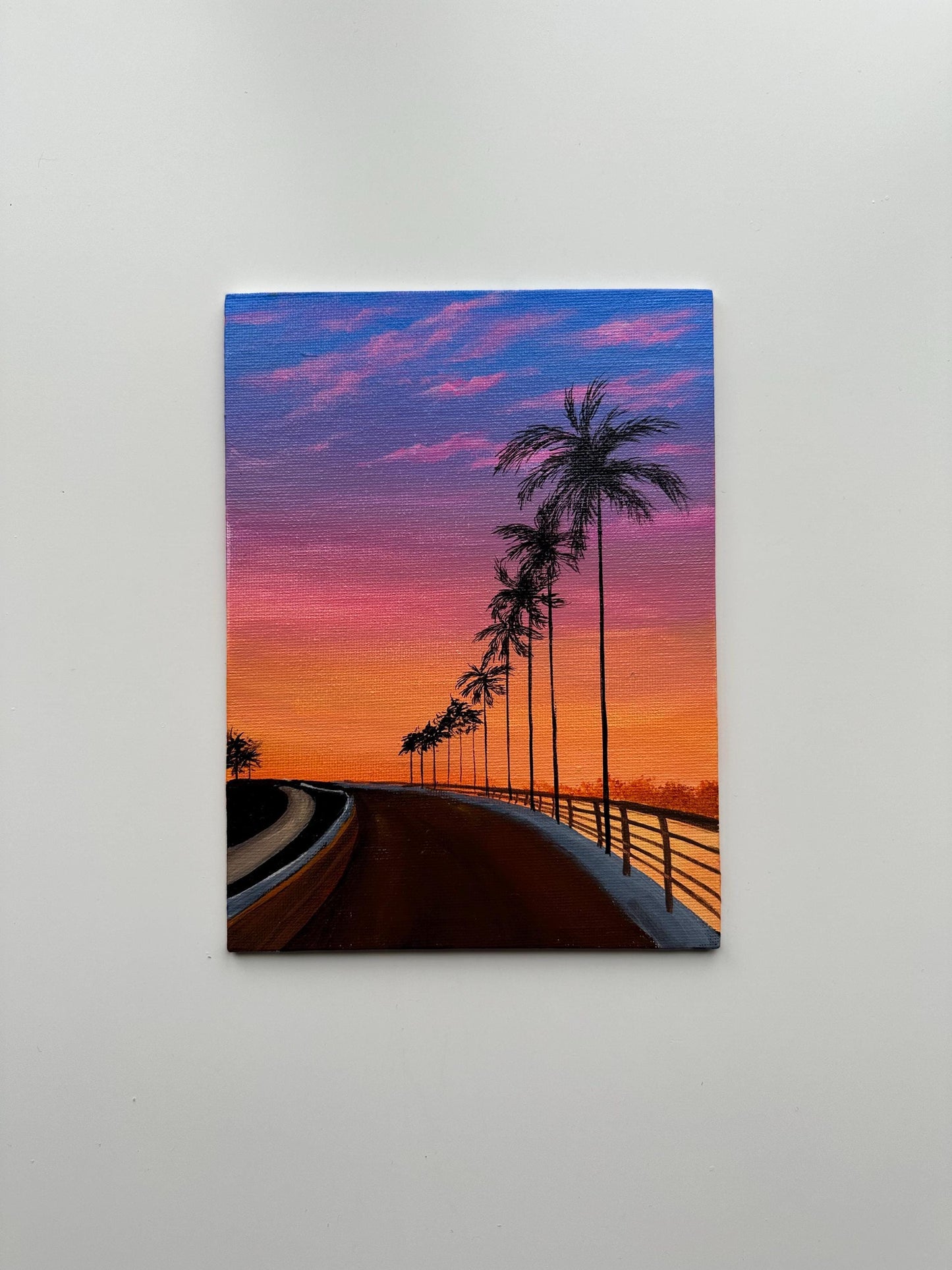 Sunset Palms - 6x8” Original Acrylic Painting | Tropical Road Wall Art