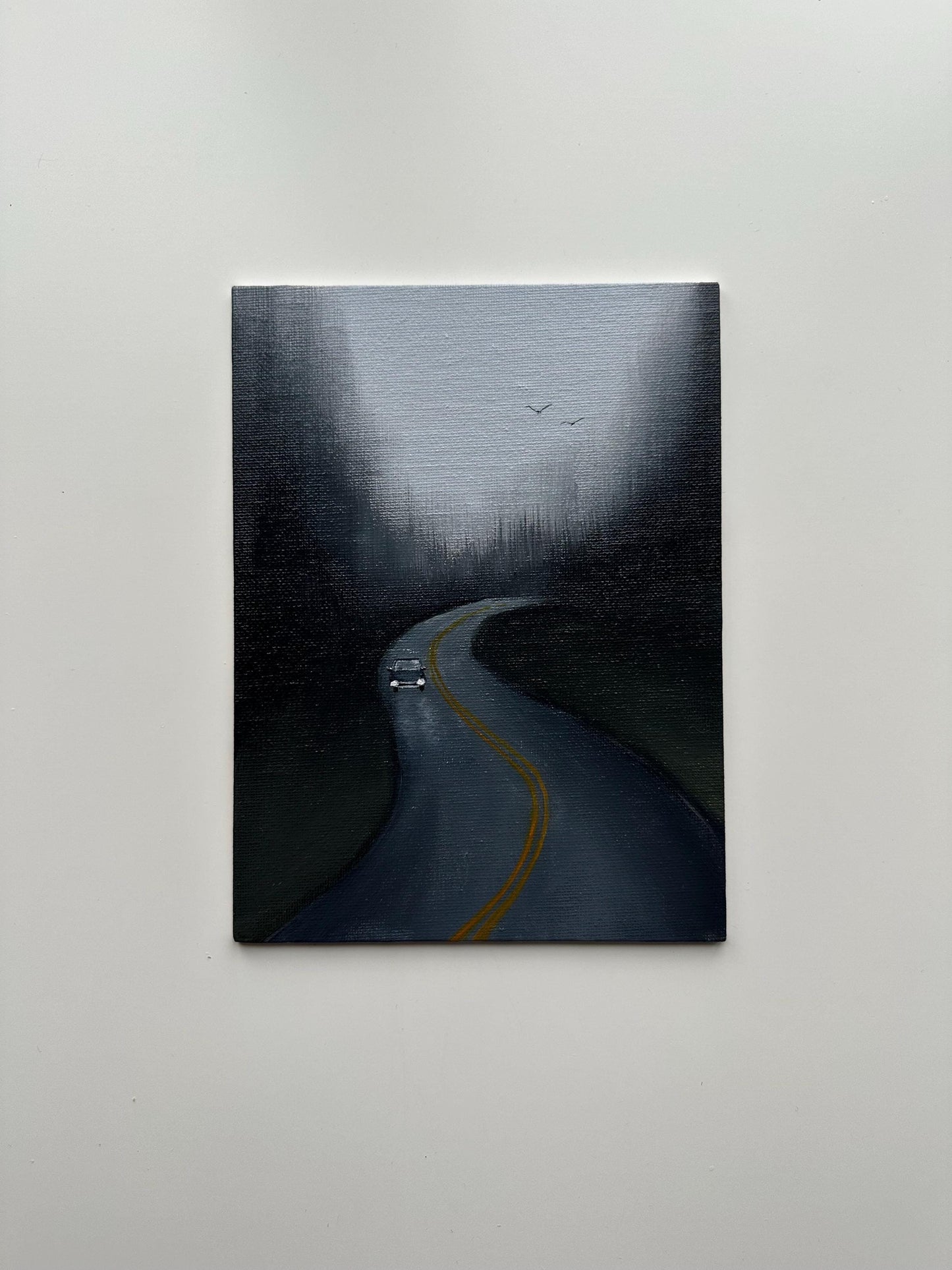 Misty Road - 6x8” Original Acrylic Painting | Moody Forest Drive Wall Art